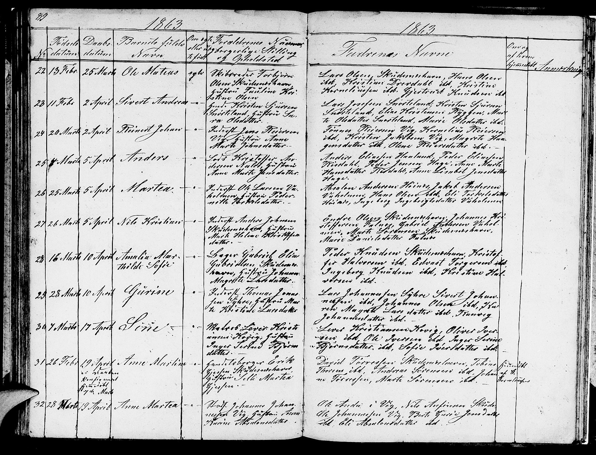 Skudenes sokneprestkontor, AV/SAST-A -101849/H/Ha/Hab/L0001: Klokkerbok nr. B 1, 1848-1864, s. 89