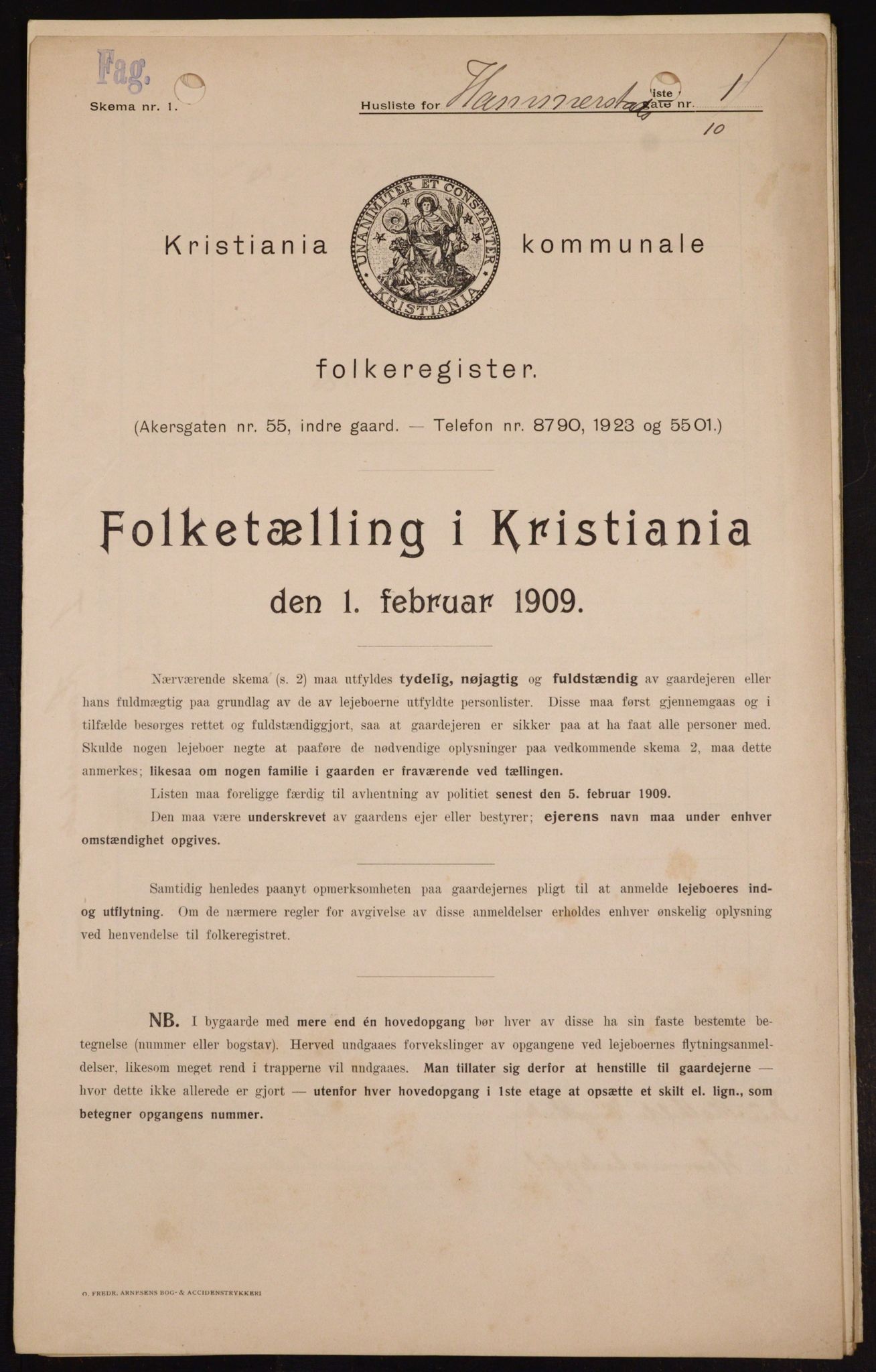 OBA, Kommunal folketelling 1.2.1909 for Kristiania kjøpstad, 1909, s. 31273