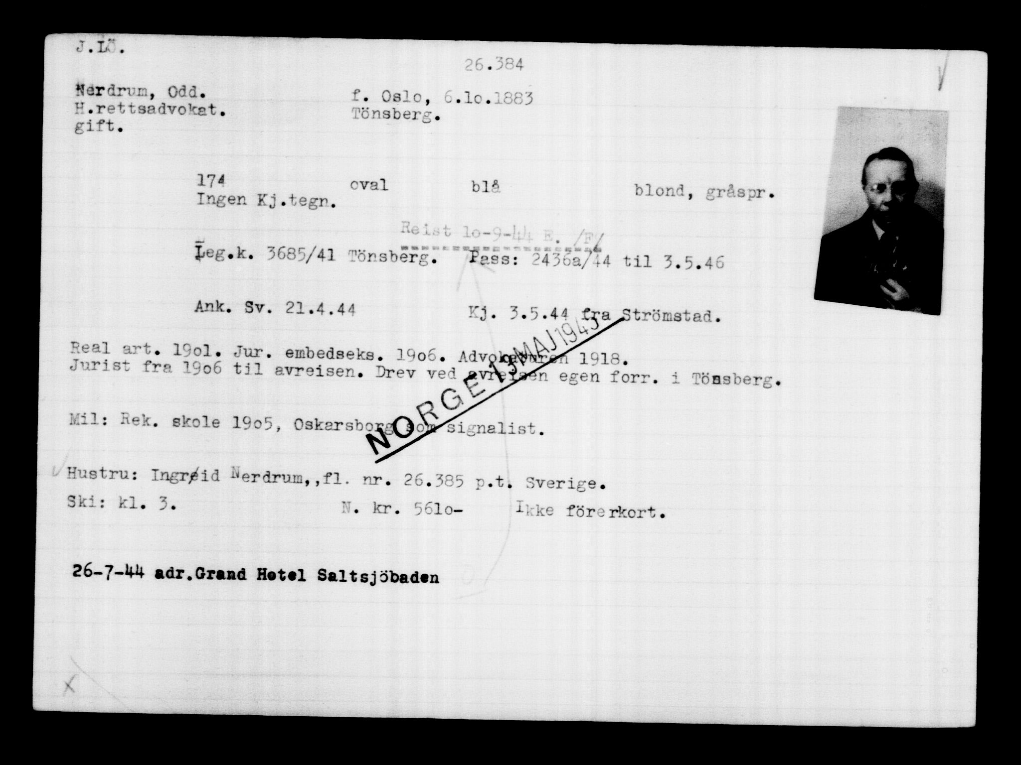 Utenriksstasjonene, Legasjonen i Stockholm, Flyktningkontoret, AV/RA-S-6753/V/Va/L0011: Kjesäterkartoteket, flyktninger med registreringsnr. 25300-28349, 1940-1945, s. 1144