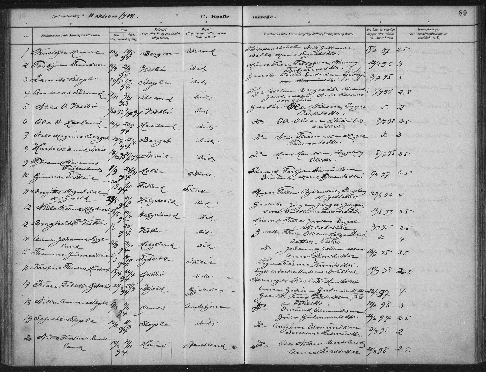 Vikedal sokneprestkontor, AV/SAST-A-101840/01/IV: Ministerialbok nr. A 11, 1884-1933, s. 89