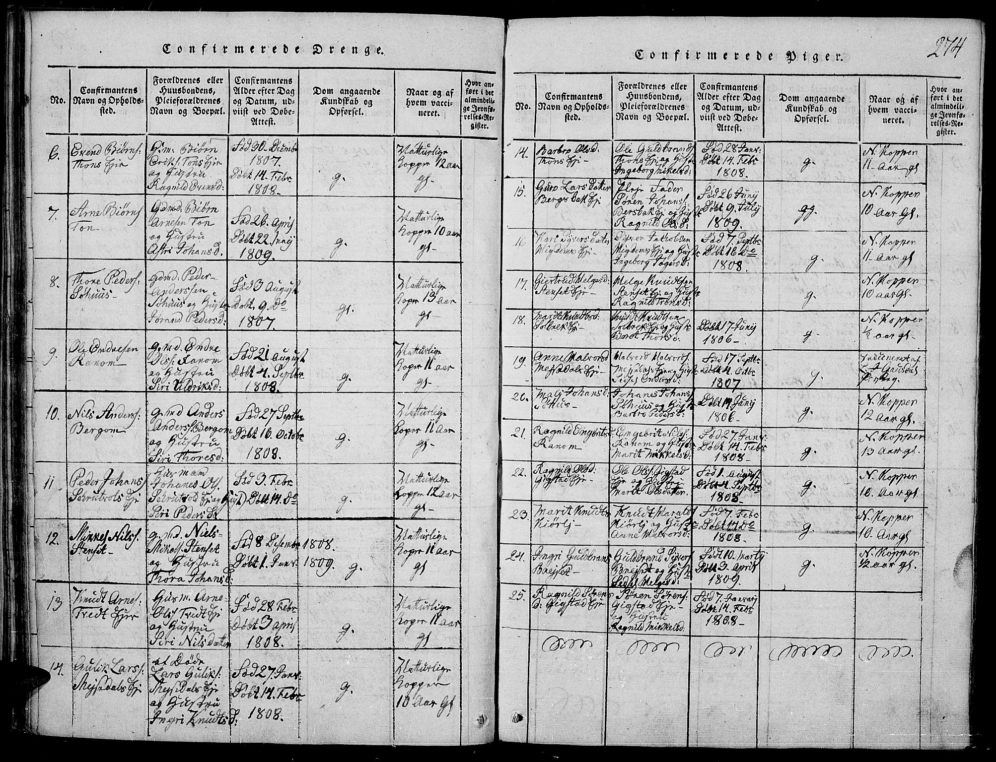 Nord-Aurdal prestekontor, SAH/PREST-132/H/Ha/Haa/L0002: Ministerialbok nr. 2, 1816-1828, s. 274