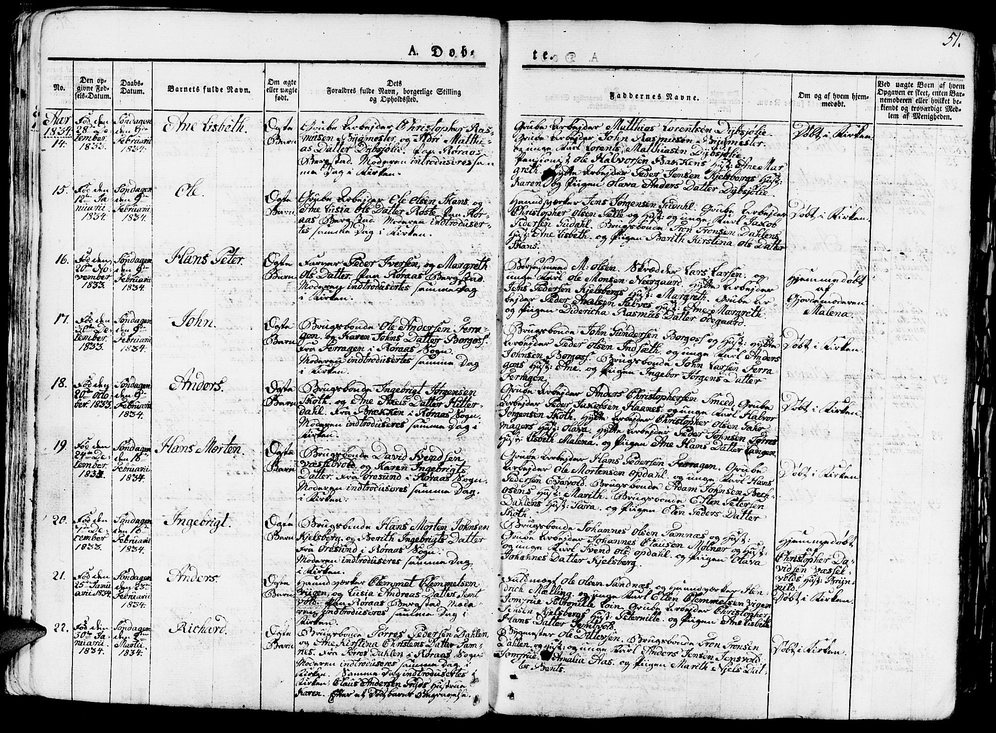 Ministerialprotokoller, klokkerbøker og fødselsregistre - Sør-Trøndelag, SAT/A-1456/681/L0938: Klokkerbok nr. 681C02, 1829-1879, s. 51