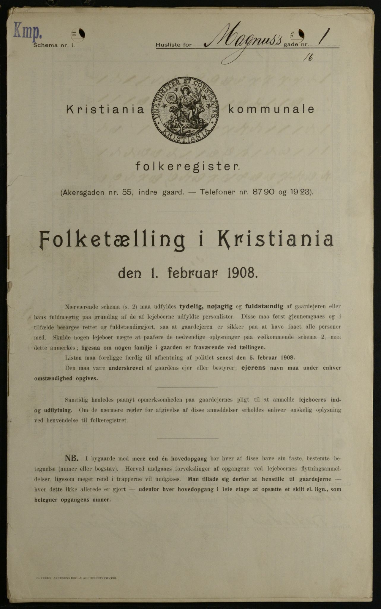 OBA, Kommunal folketelling 1.2.1908 for Kristiania kjøpstad, 1908, s. 52993
