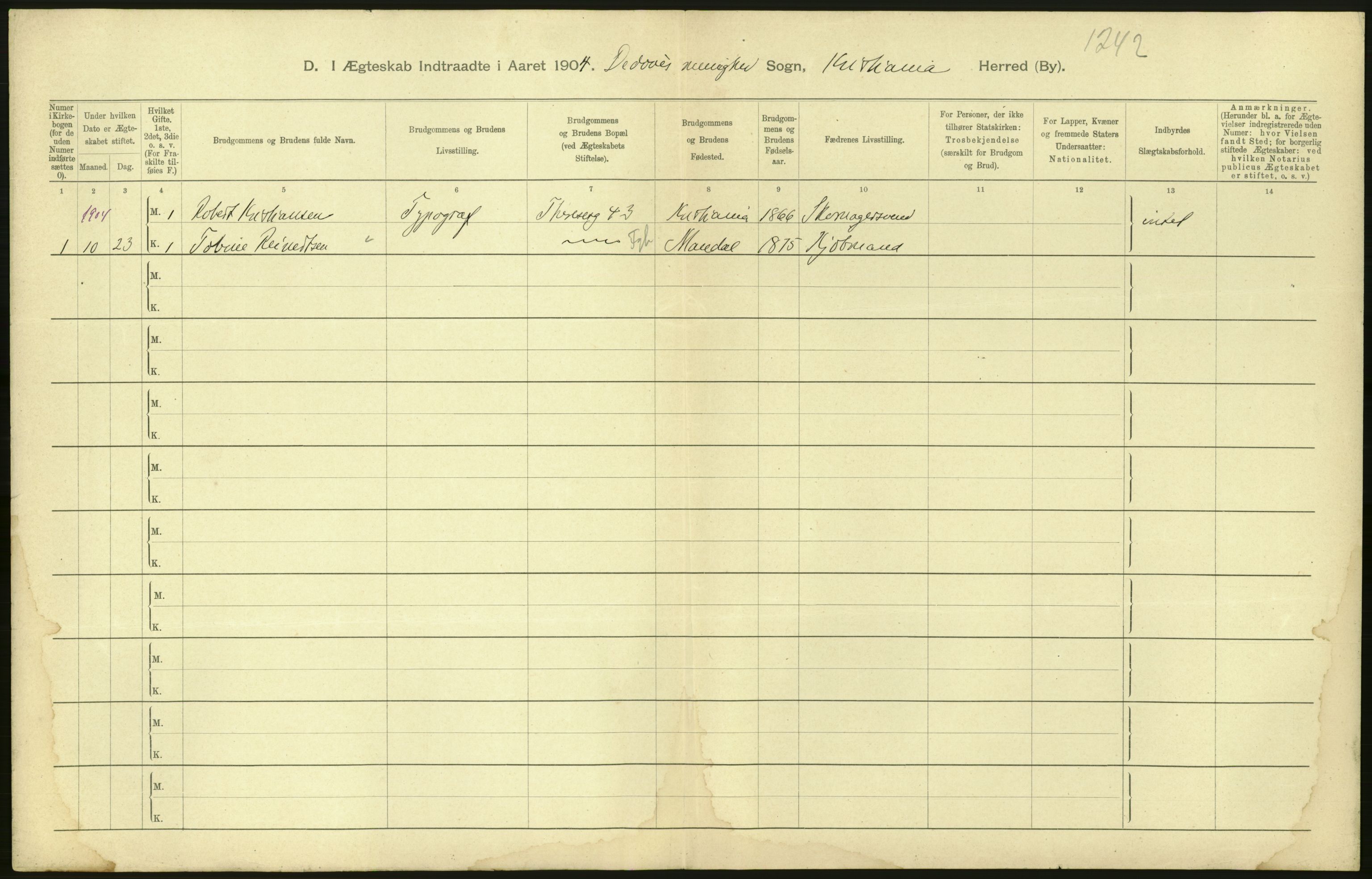 Statistisk sentralbyrå, Sosiodemografiske emner, Befolkning, RA/S-2228/D/Df/Dfa/Dfab/L0004: Kristiania: Gifte, døde, 1904, s. 54