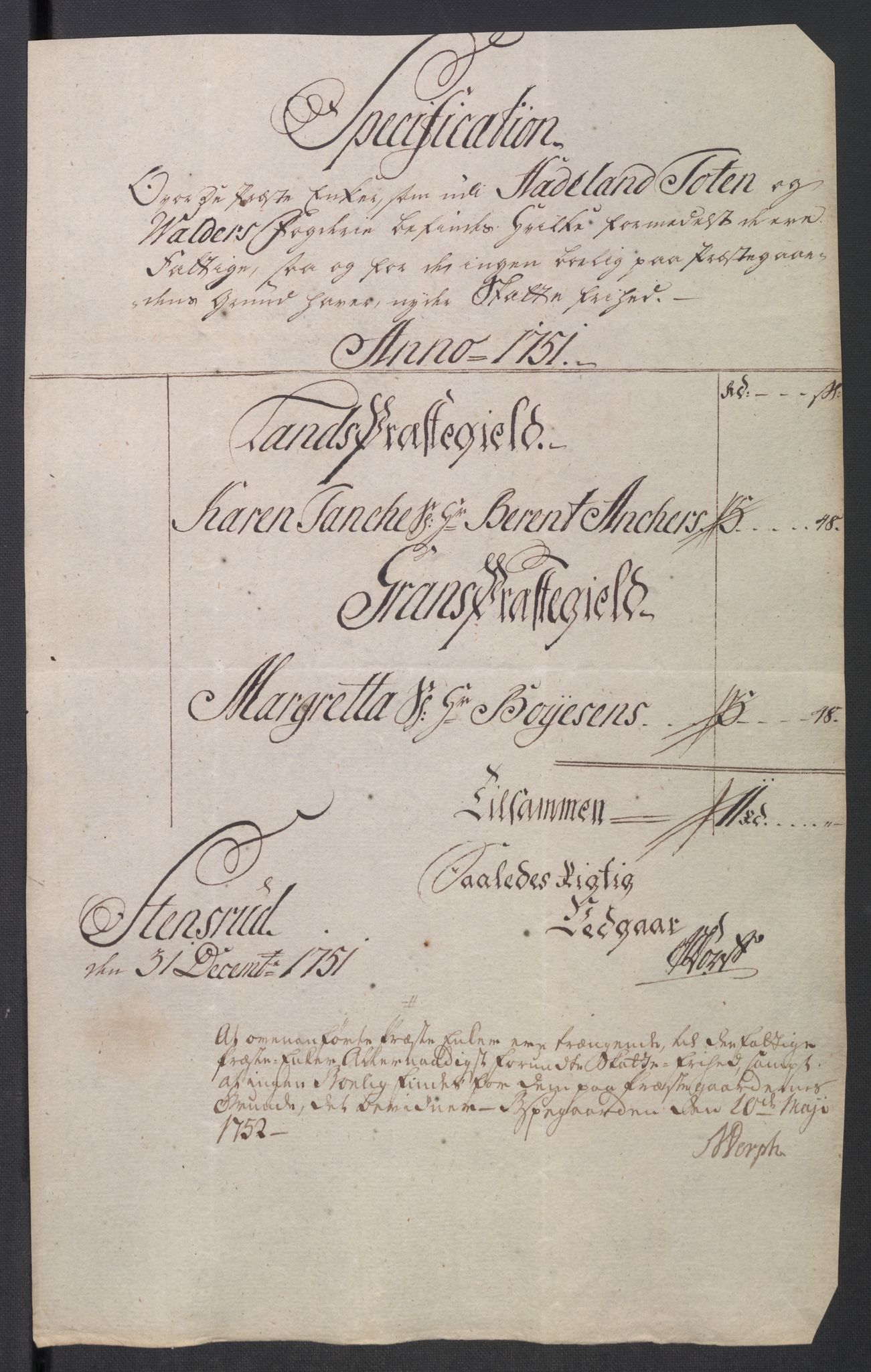 Rentekammeret inntil 1814, Reviderte regnskaper, Fogderegnskap, AV/RA-EA-4092/R18/L1348: Fogderegnskap Hadeland, Toten og Valdres, 1750-1751, s. 522