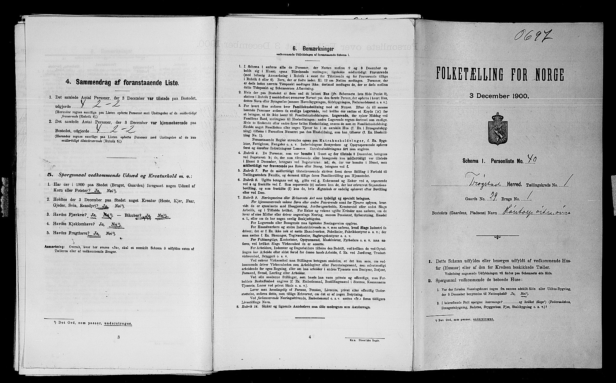 SAO, Folketelling 1900 for 0122 Trøgstad herred, 1900