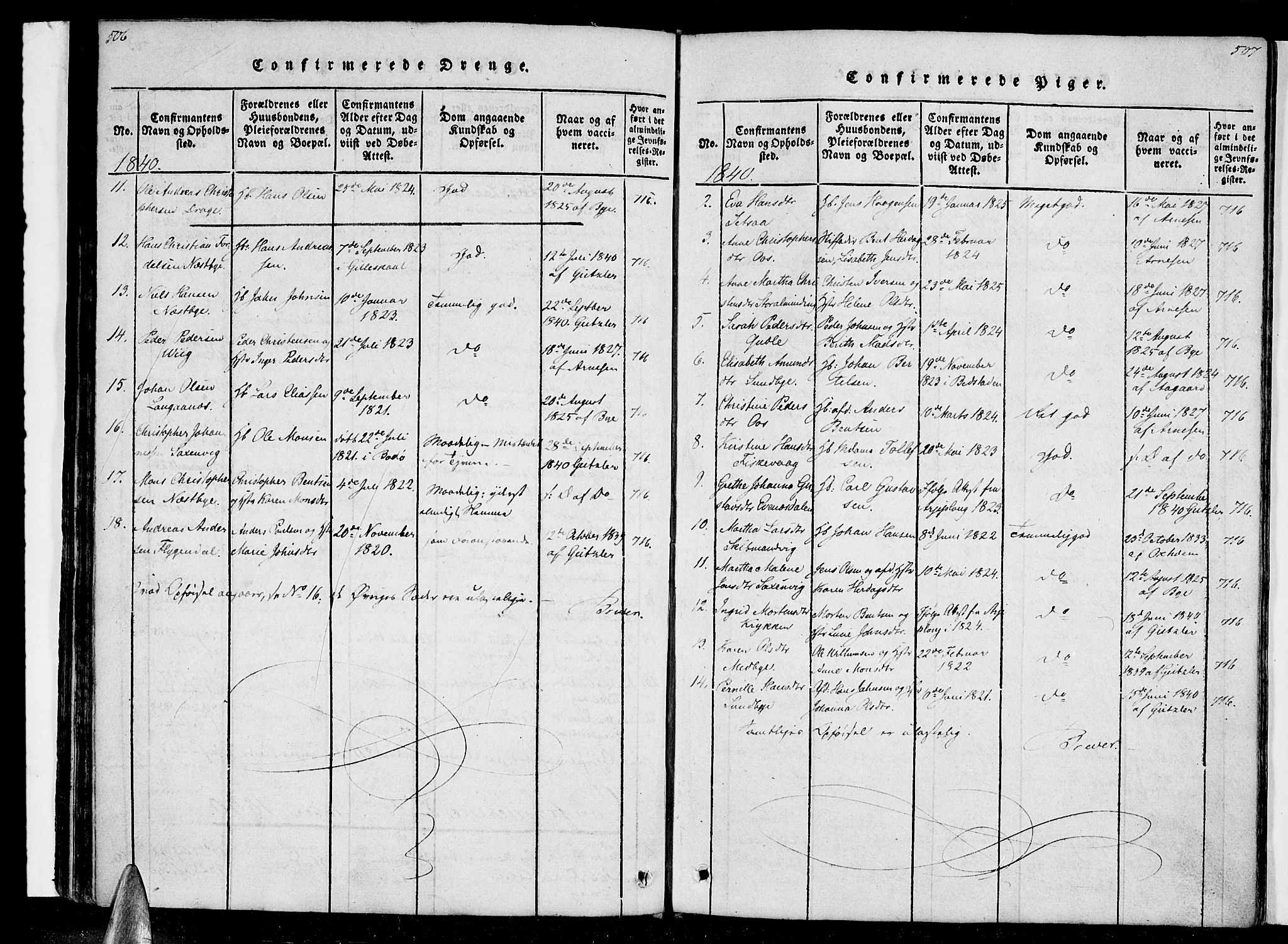 Ministerialprotokoller, klokkerbøker og fødselsregistre - Nordland, AV/SAT-A-1459/847/L0665: Ministerialbok nr. 847A05, 1818-1841, s. 506-507