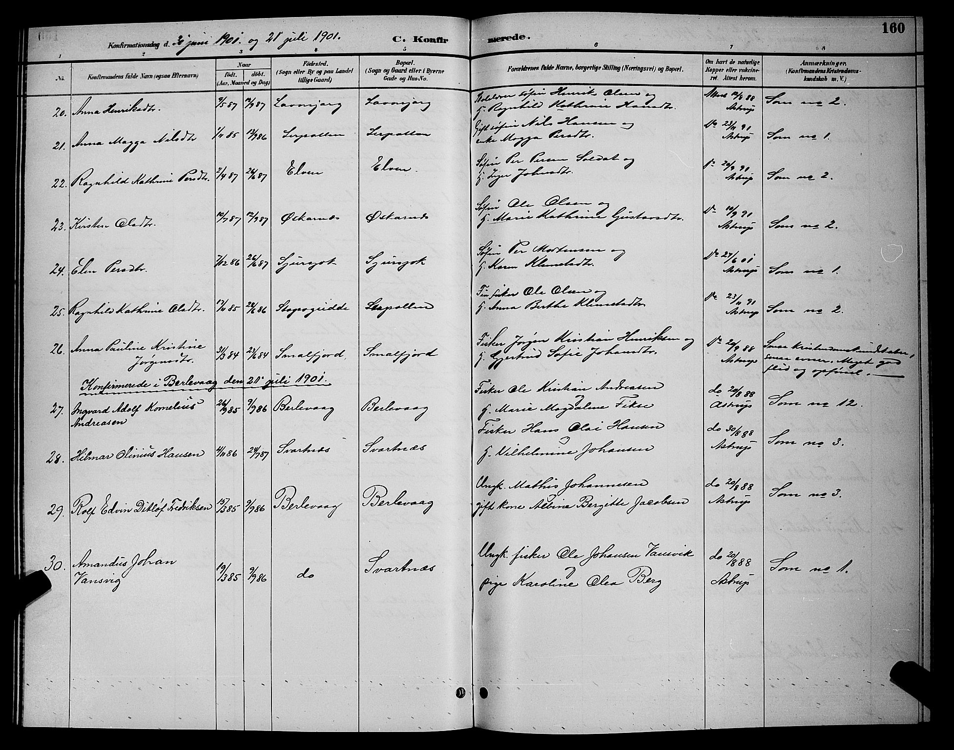 Tana sokneprestkontor, AV/SATØ-S-1334/H/Hb/L0004klokker: Klokkerbok nr. 4, 1890-1903, s. 160