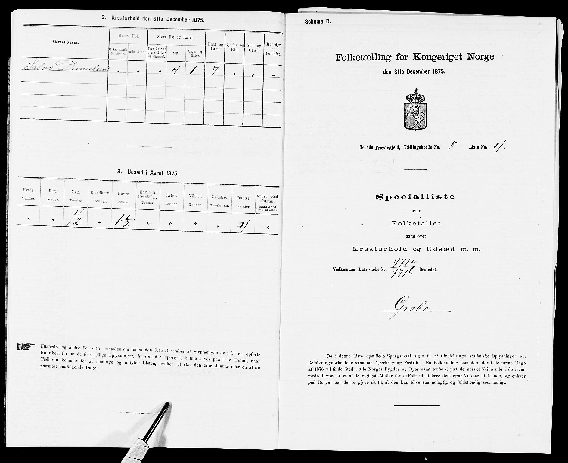 SAK, Folketelling 1875 for 1039P Herad prestegjeld, 1875, s. 582