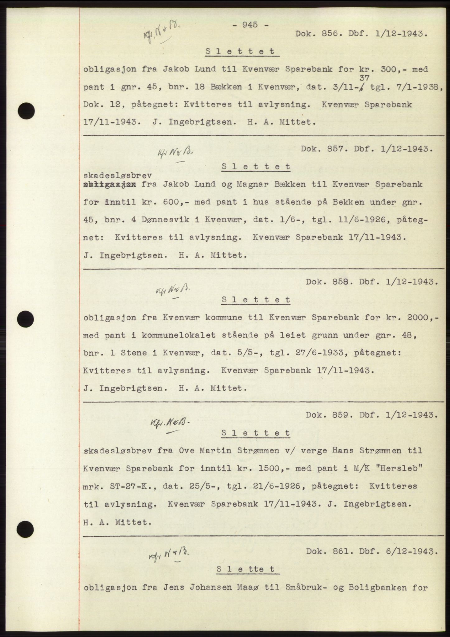 Hitra sorenskriveri, AV/SAT-A-0018/2/2C/2Ca: Pantebok nr. C1, 1936-1945, Dagboknr: 856/1943