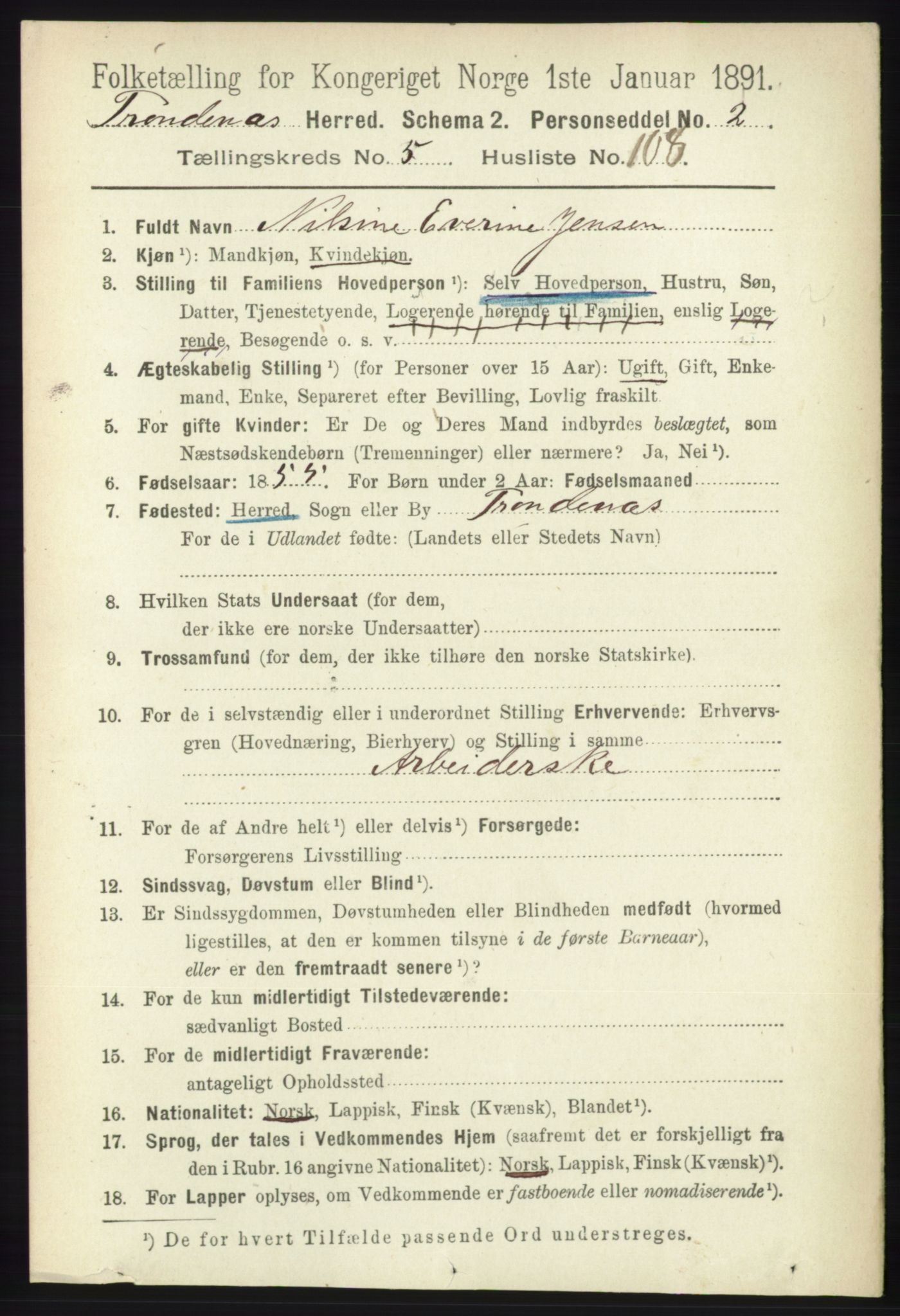 RA, Folketelling 1891 for 1914 Trondenes herred, 1891, s. 3607