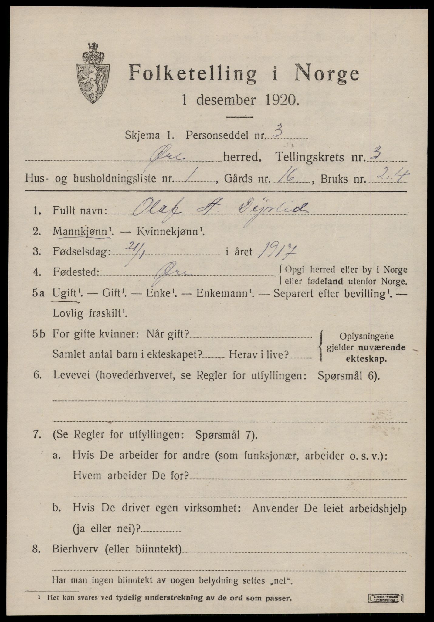 SAT, Folketelling 1920 for 1558 Øre herred, 1920, s. 1613