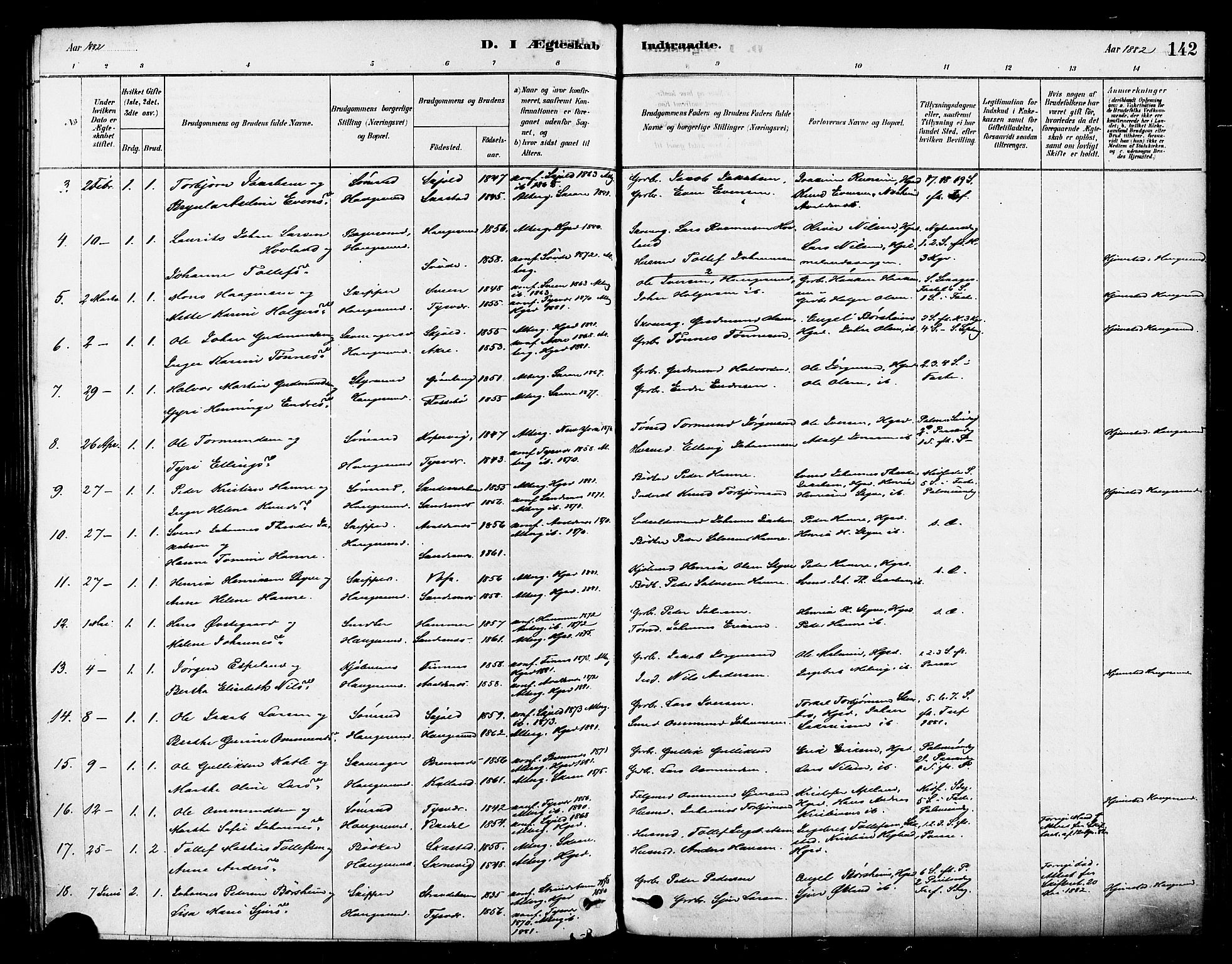 Haugesund sokneprestkontor, AV/SAST-A -101863/H/Ha/Haa/L0001: Ministerialbok nr. A 1, 1878-1885, s. 142