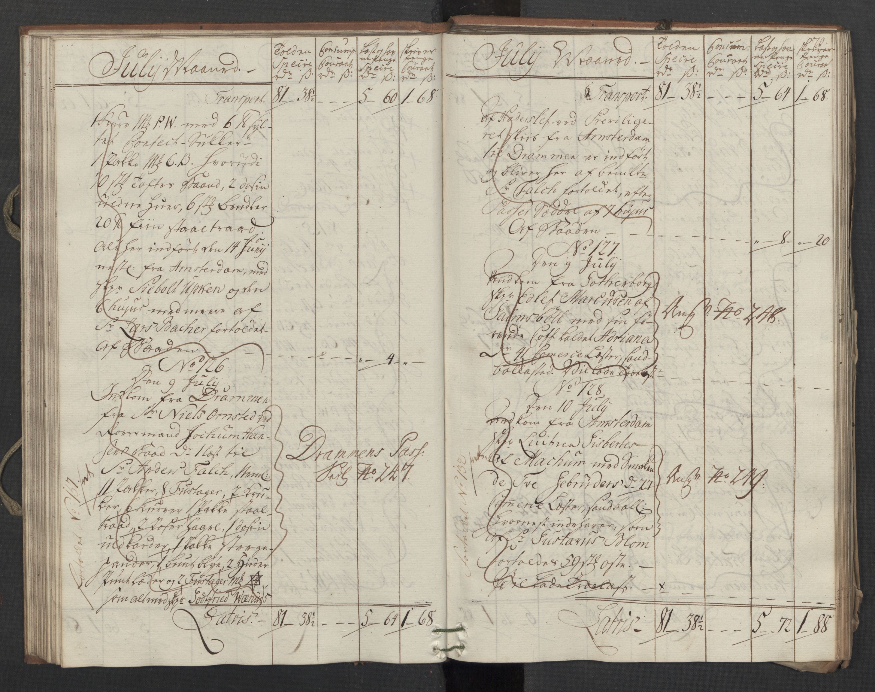 Generaltollkammeret, tollregnskaper, AV/RA-EA-5490/R09/L0037/0001: Tollregnskaper Holmestrand / Inngående hovedtollbok, 1764, s. 69b-70a