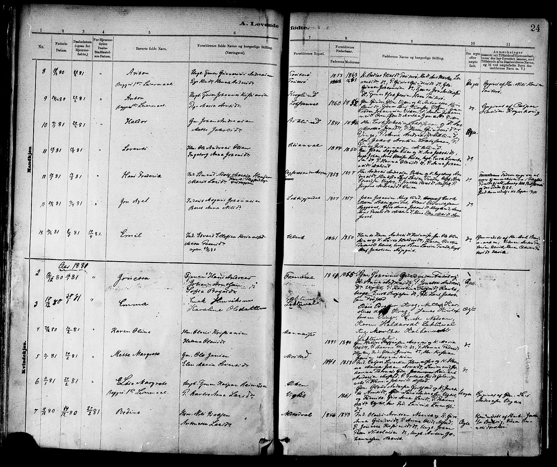 Ministerialprotokoller, klokkerbøker og fødselsregistre - Nord-Trøndelag, SAT/A-1458/713/L0120: Ministerialbok nr. 713A09, 1878-1887, s. 24