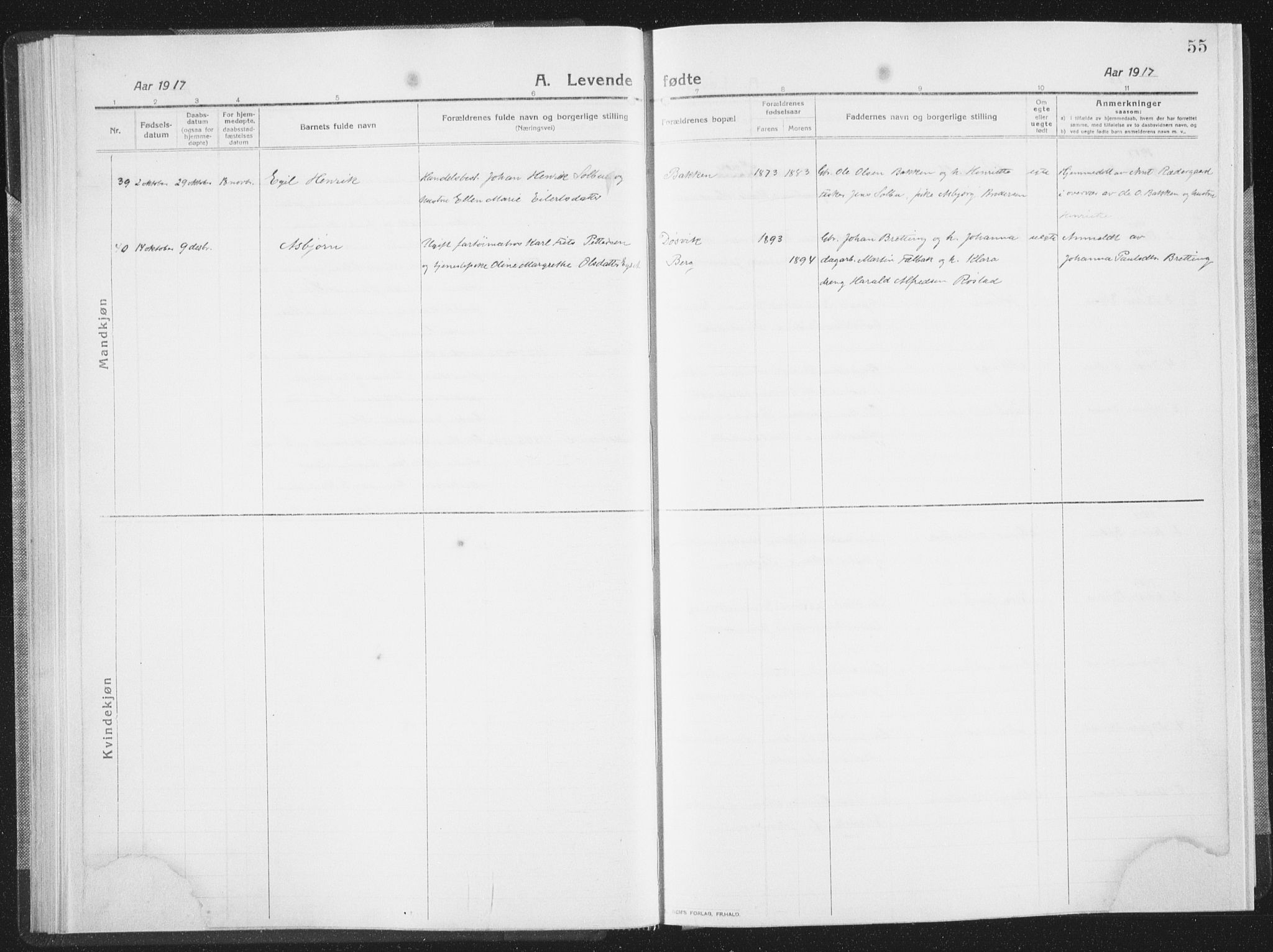 Ministerialprotokoller, klokkerbøker og fødselsregistre - Sør-Trøndelag, SAT/A-1456/659/L0747: Klokkerbok nr. 659C04, 1913-1938, s. 55