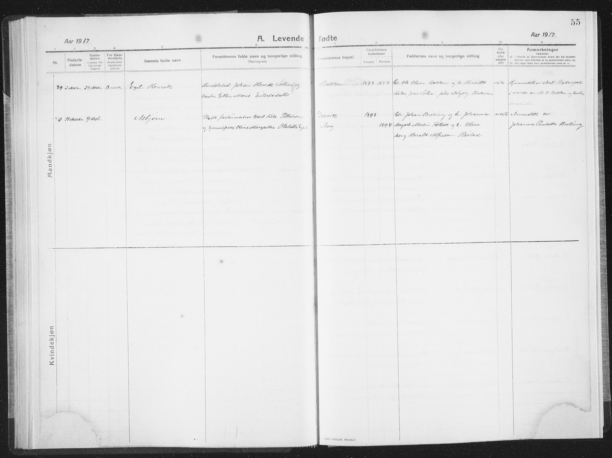 Ministerialprotokoller, klokkerbøker og fødselsregistre - Sør-Trøndelag, AV/SAT-A-1456/659/L0747: Klokkerbok nr. 659C04, 1913-1938, s. 55