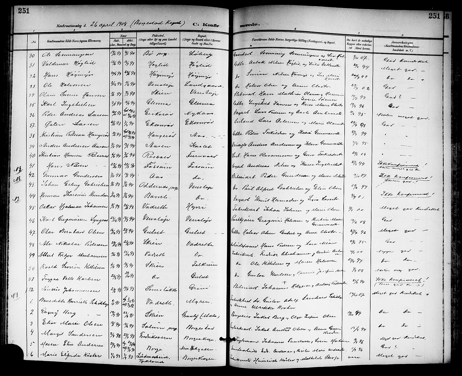 Gjerpen kirkebøker, AV/SAKO-A-265/G/Ga/L0003: Klokkerbok nr. I 3, 1901-1919, s. 251