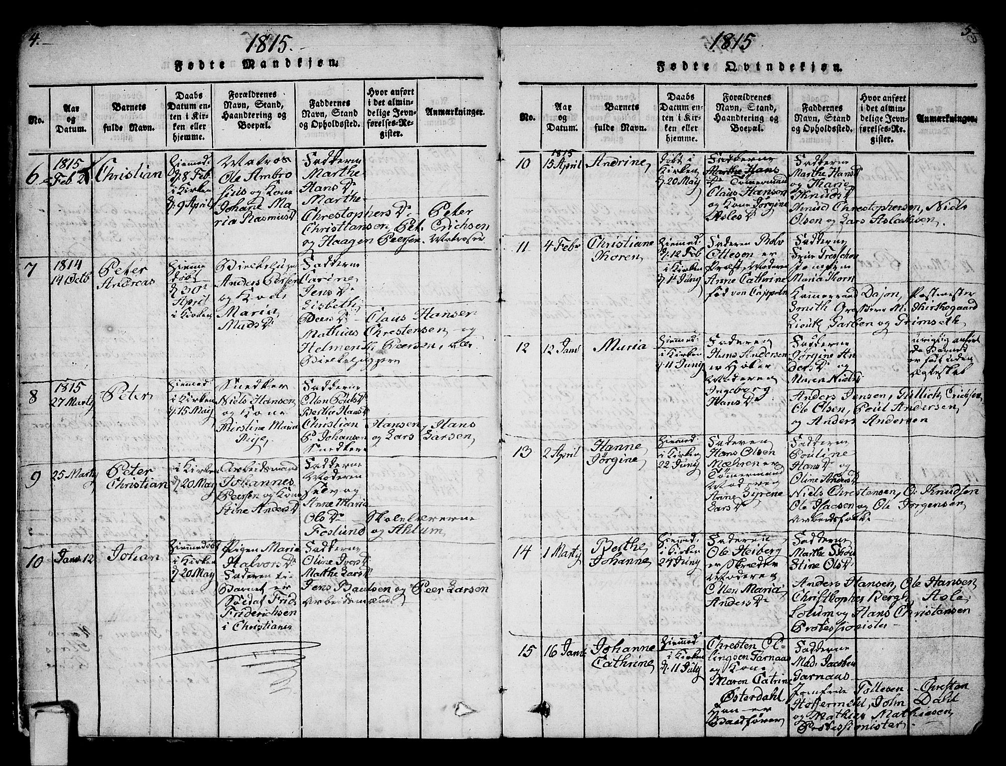 Strømsø kirkebøker, AV/SAKO-A-246/G/Ga/L0001: Klokkerbok nr. 1, 1815-1829, s. 4-5