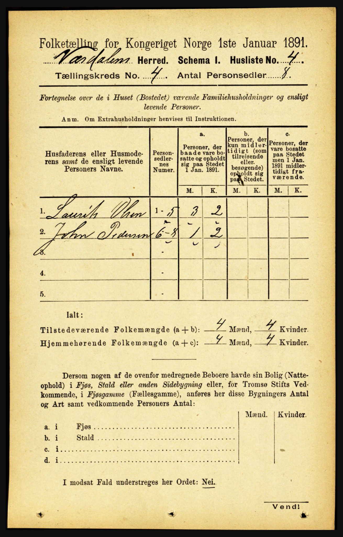 RA, Folketelling 1891 for 1721 Verdal herred, 1891, s. 2407