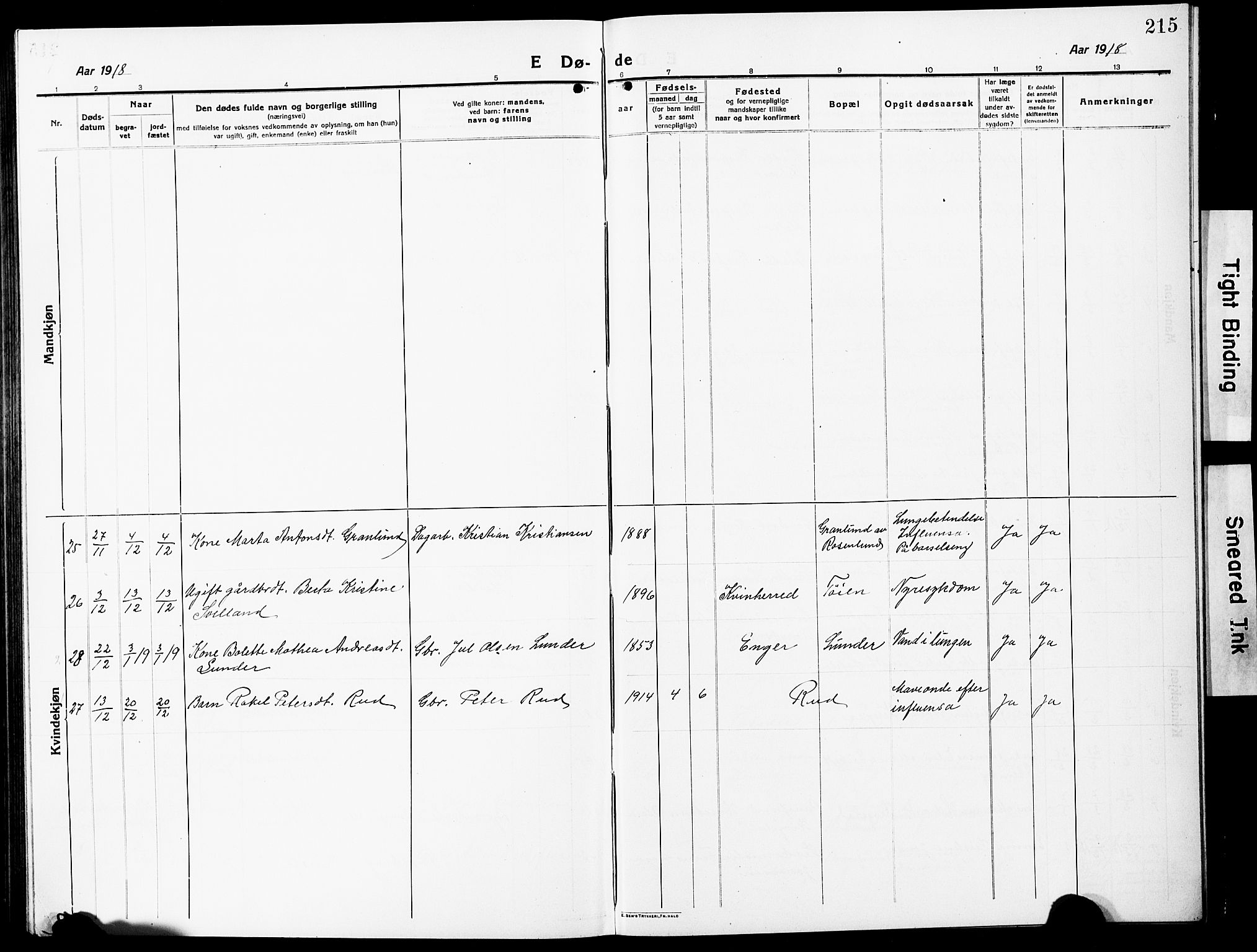 Høland prestekontor Kirkebøker, AV/SAO-A-10346a/G/Ga/L0008: Klokkerbok nr. I 8, 1915-1929, s. 215