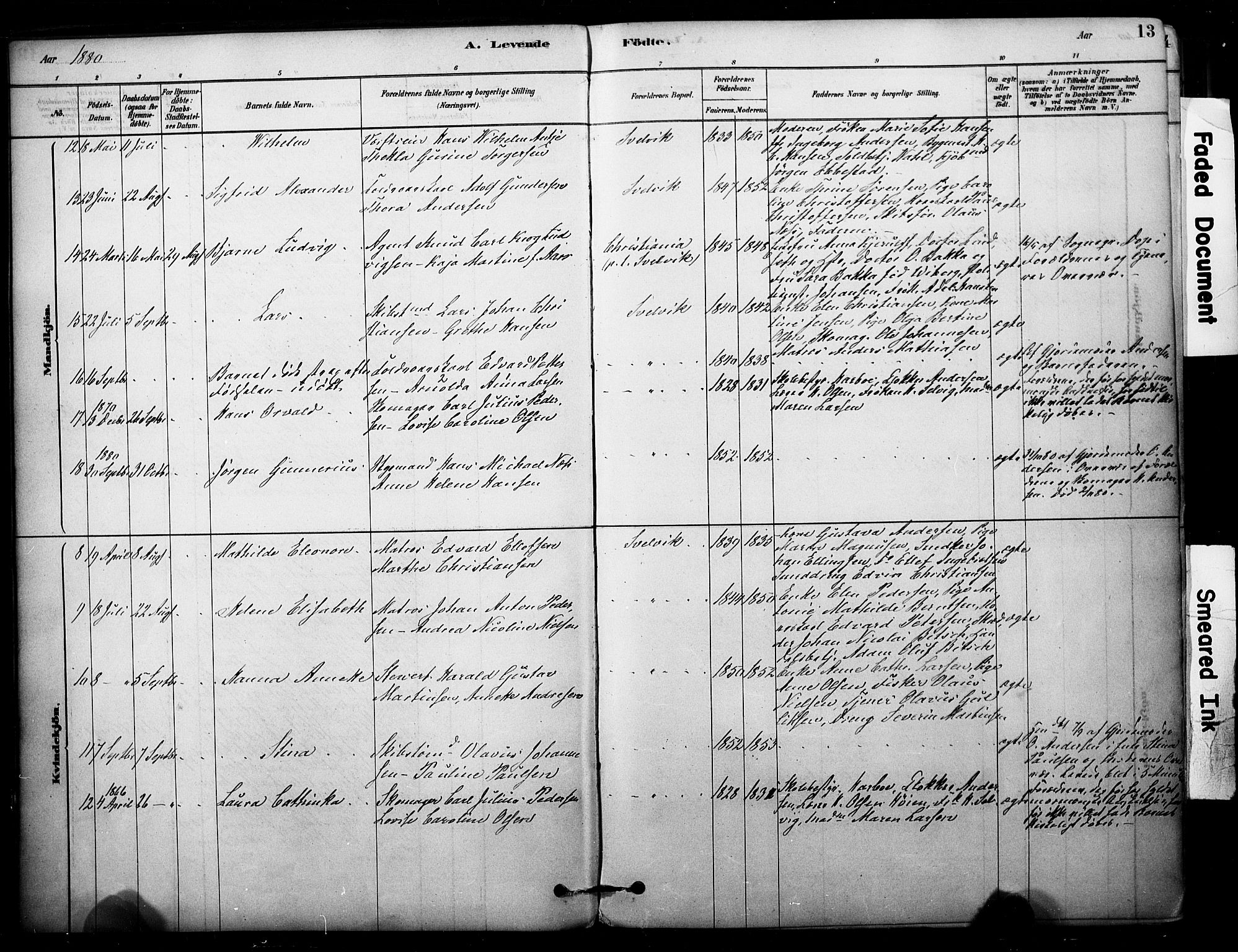 Strømm kirkebøker, AV/SAKO-A-322/F/Fb/L0001: Ministerialbok nr. II 1, 1878-1899, s. 13