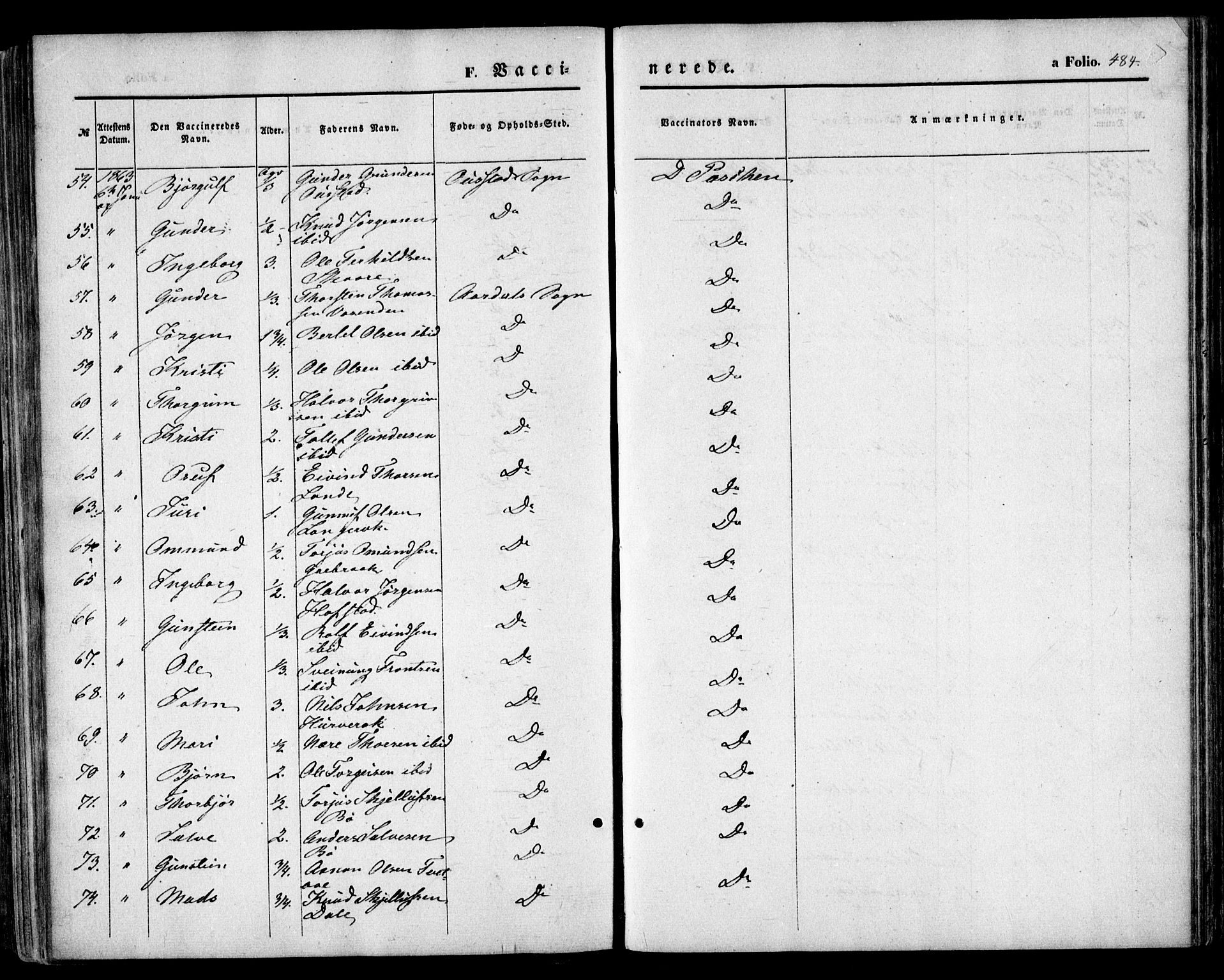 Bygland sokneprestkontor, AV/SAK-1111-0006/F/Fa/Fab/L0005: Ministerialbok nr. A 5, 1859-1873, s. 484