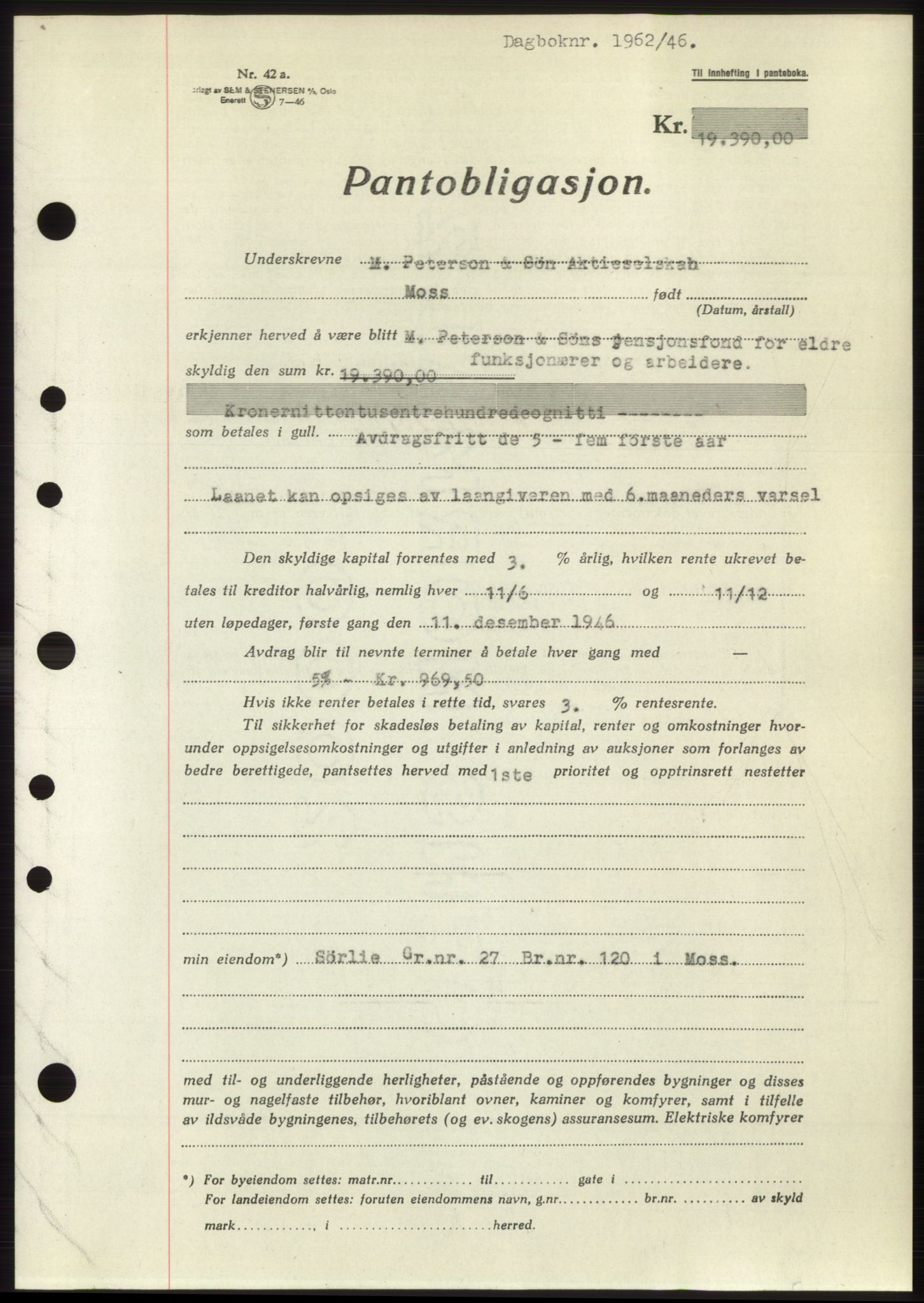 Moss sorenskriveri, SAO/A-10168: Pantebok nr. B15, 1946-1946, Dagboknr: 1962/1946