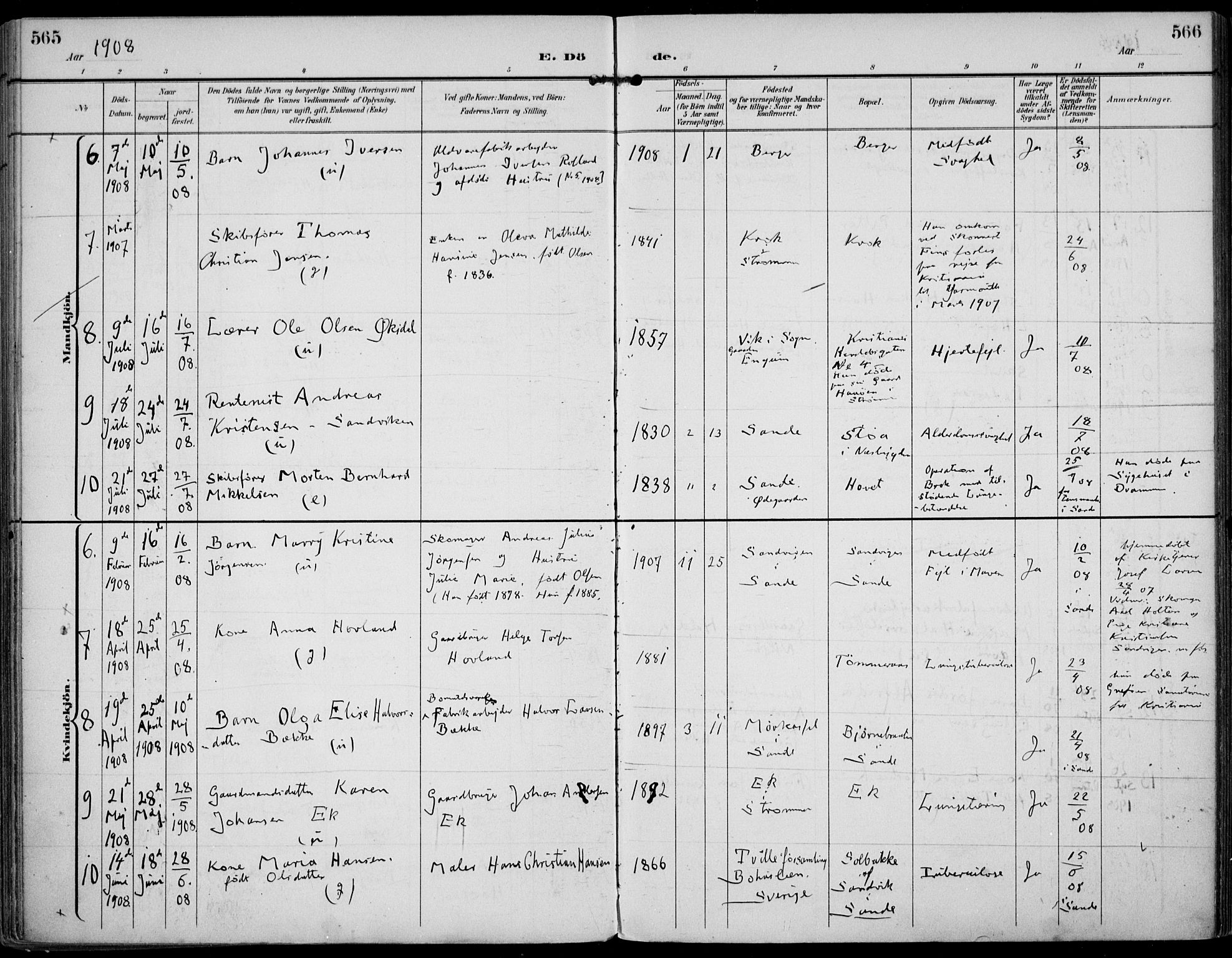 Strømm kirkebøker, SAKO/A-322/F/Fa/L0005: Ministerialbok nr. I 5, 1898-1919, s. 565-566