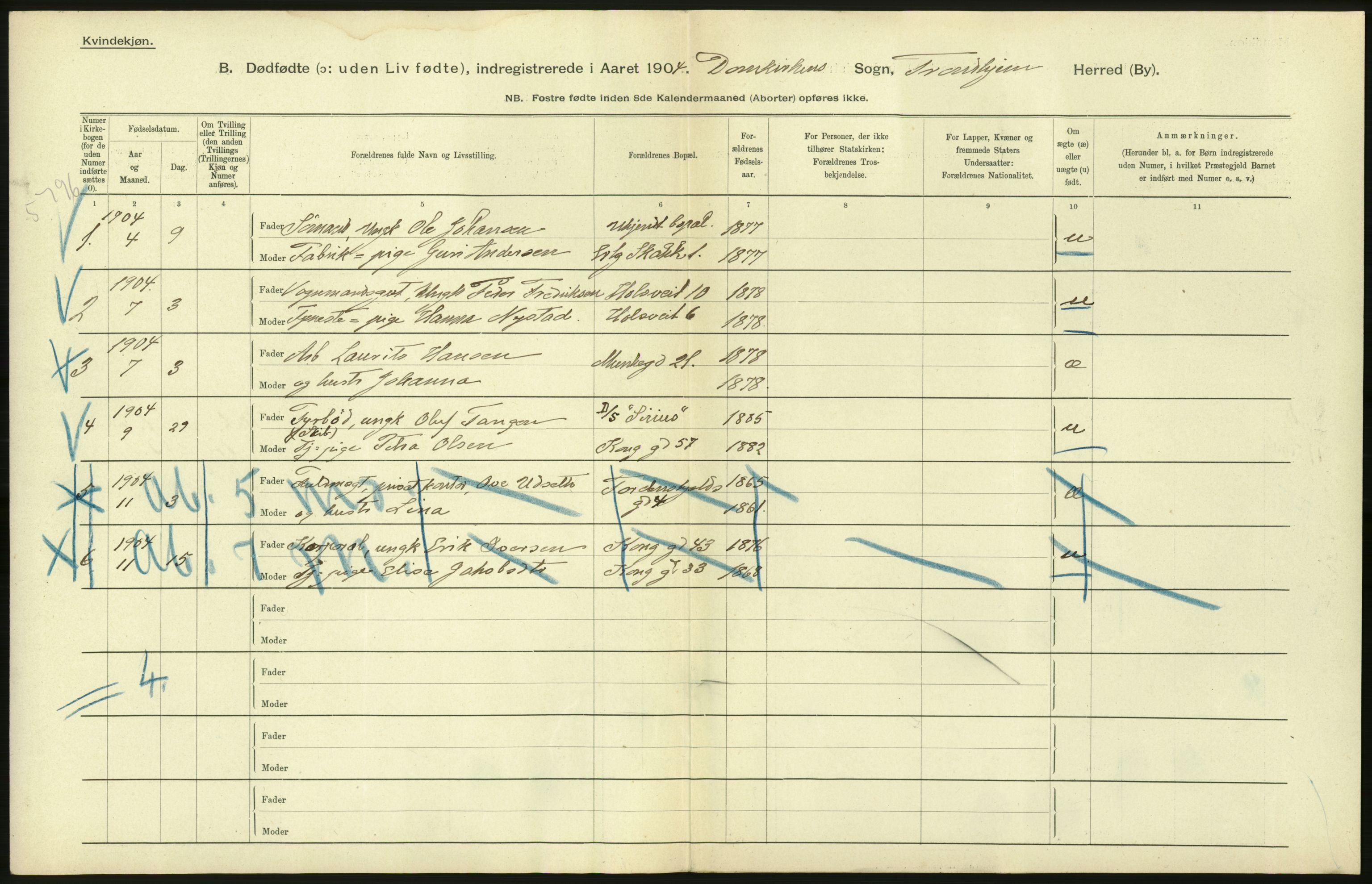 Statistisk sentralbyrå, Sosiodemografiske emner, Befolkning, RA/S-2228/D/Df/Dfa/Dfab/L0027: Smålenes amt - Finnmarkens amt: Dødfødte. Byer, 1904, s. 188