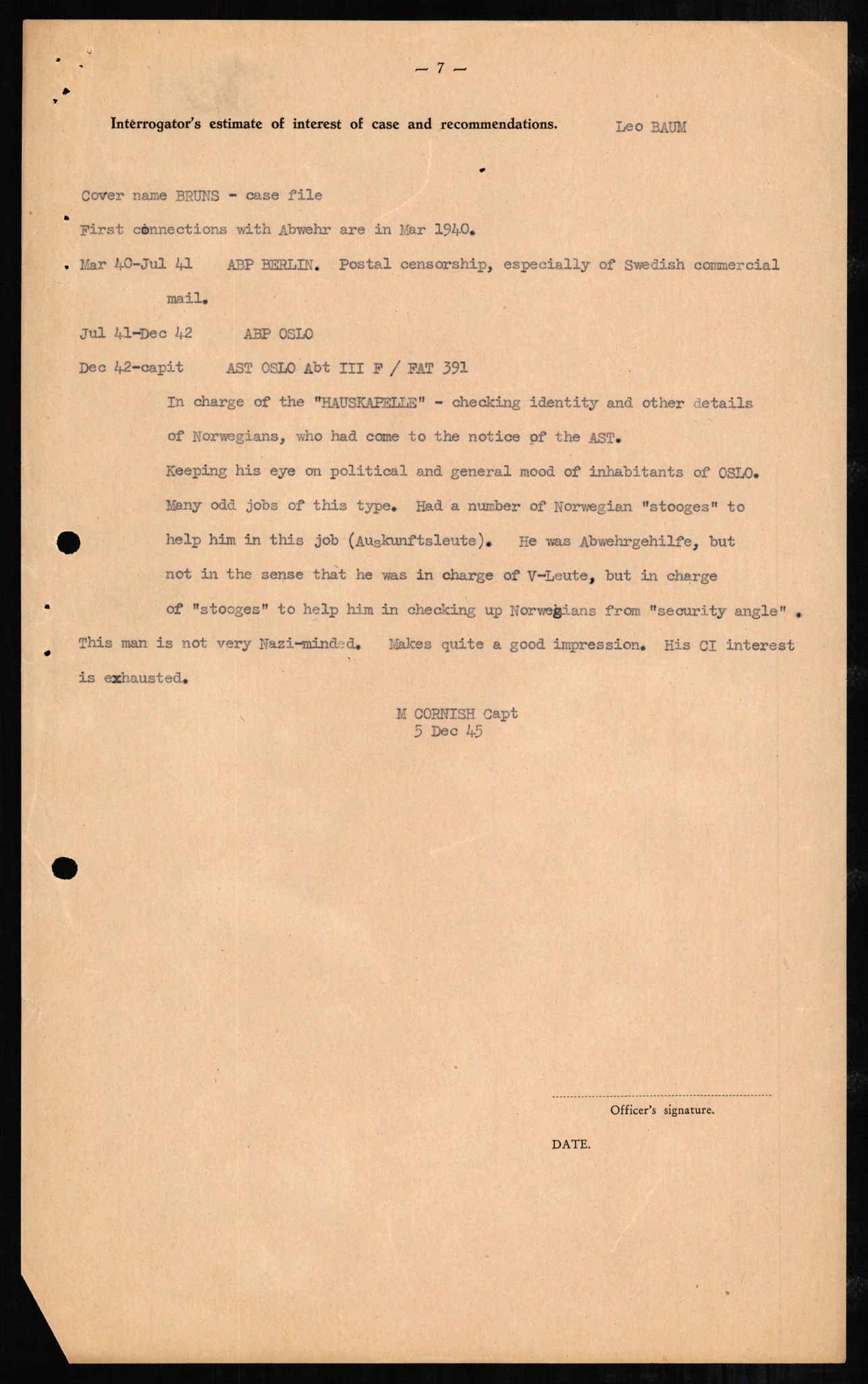 Forsvaret, Forsvarets overkommando II, AV/RA-RAFA-3915/D/Db/L0002: CI Questionaires. Tyske okkupasjonsstyrker i Norge. Tyskere., 1945-1946, s. 295