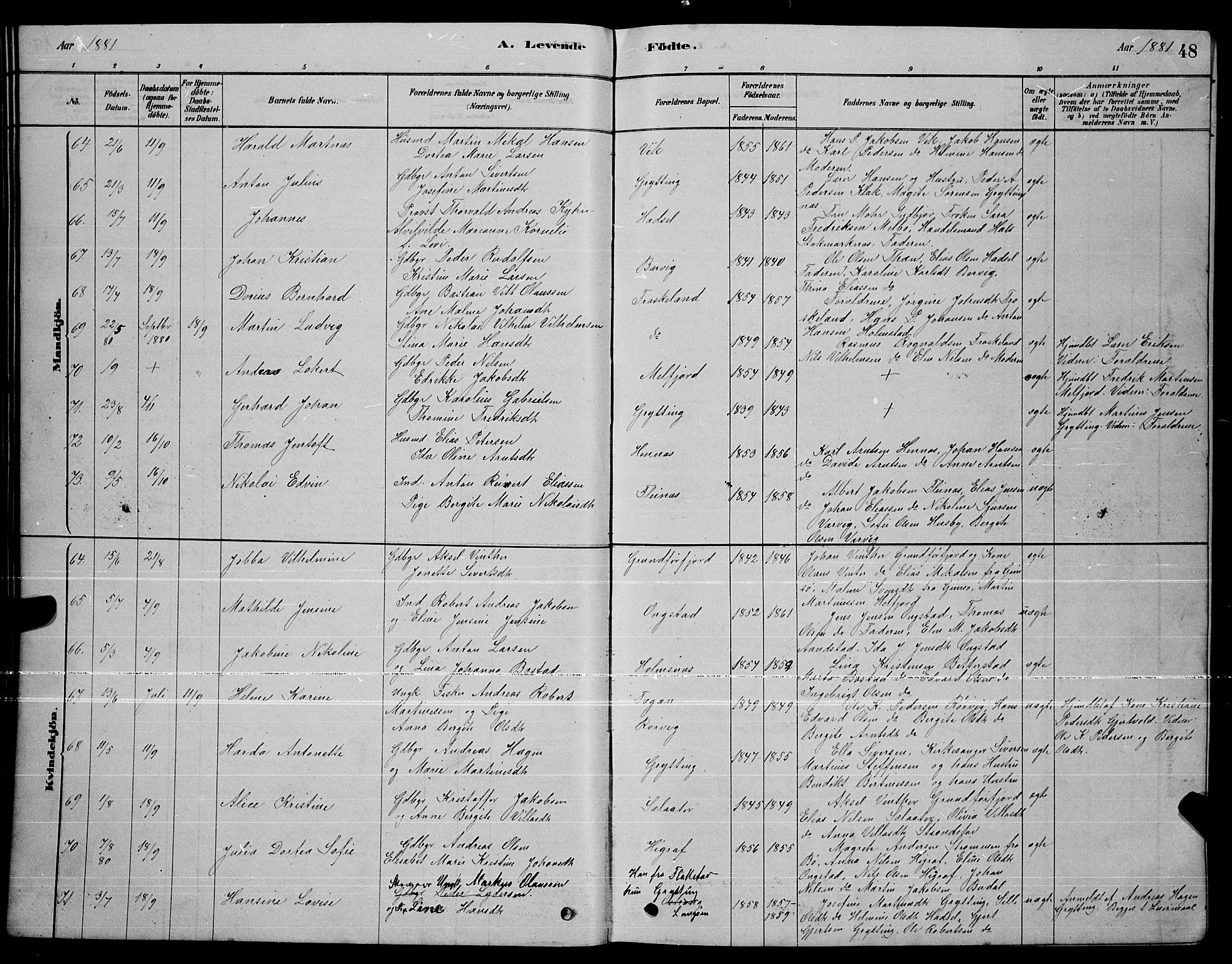 Ministerialprotokoller, klokkerbøker og fødselsregistre - Nordland, AV/SAT-A-1459/888/L1267: Klokkerbok nr. 888C05, 1878-1890, s. 48