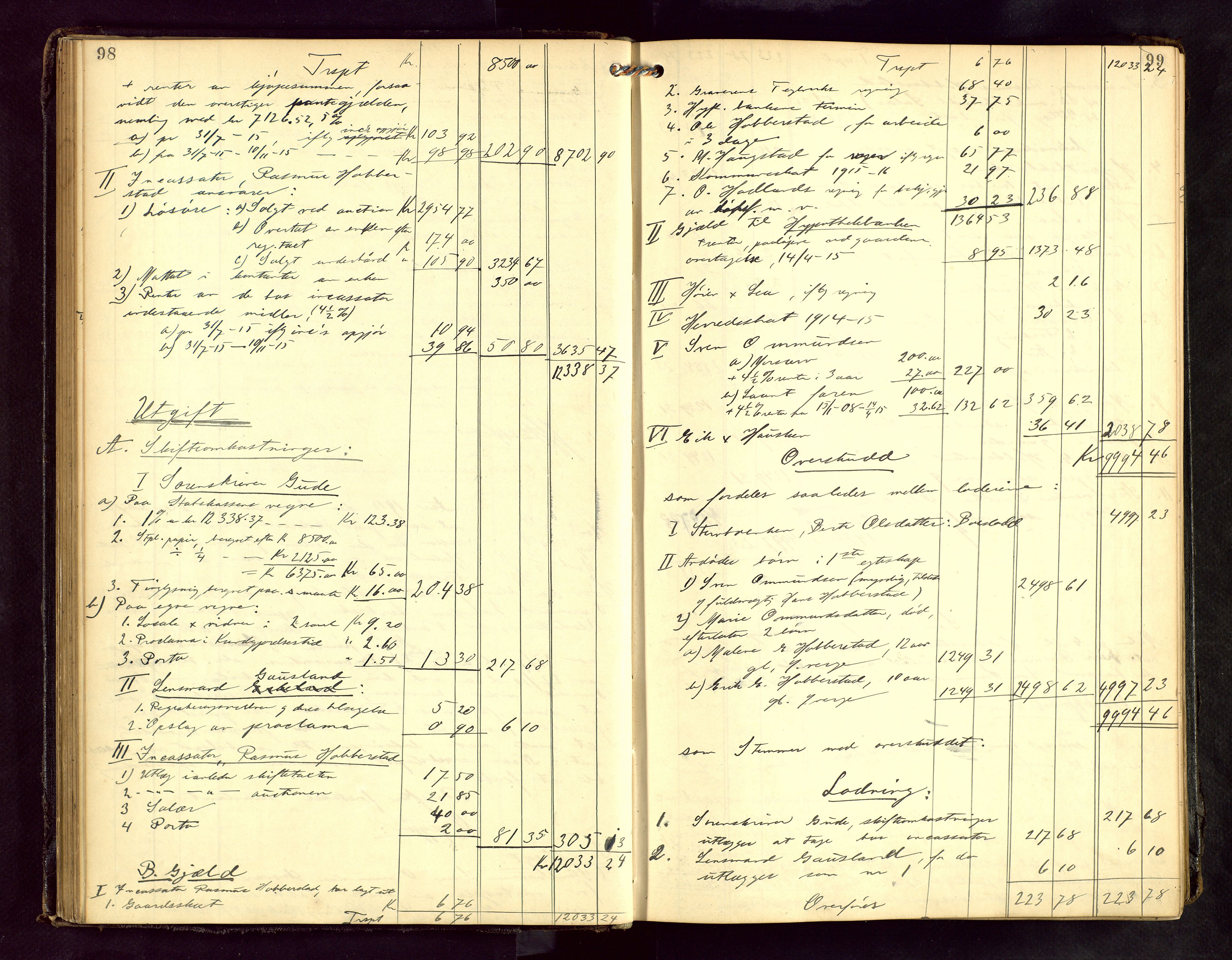 Jæren sorenskriveri, AV/SAST-A-100310/01/5/50/50BB/L0008: SKIFTEUTLODNINGSPROTOKOLL, 1914-1920, s. 98-99