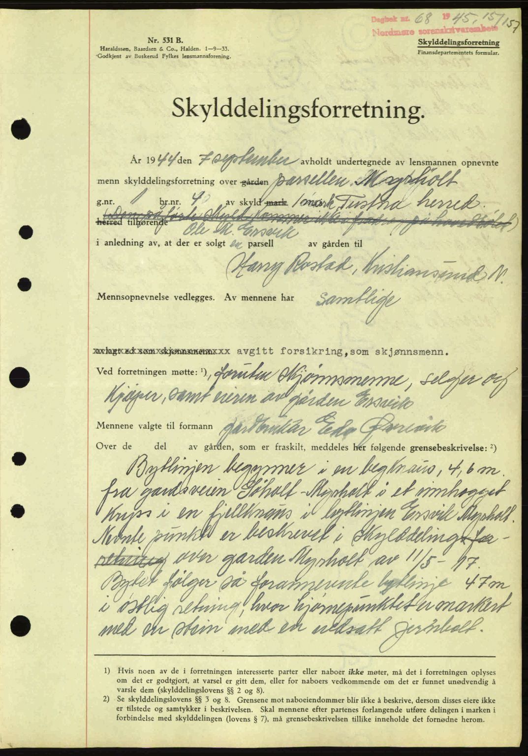 Nordmøre sorenskriveri, SAT/A-4132/1/2/2Ca: Pantebok nr. A99, 1945-1945, Dagboknr: 68/1945