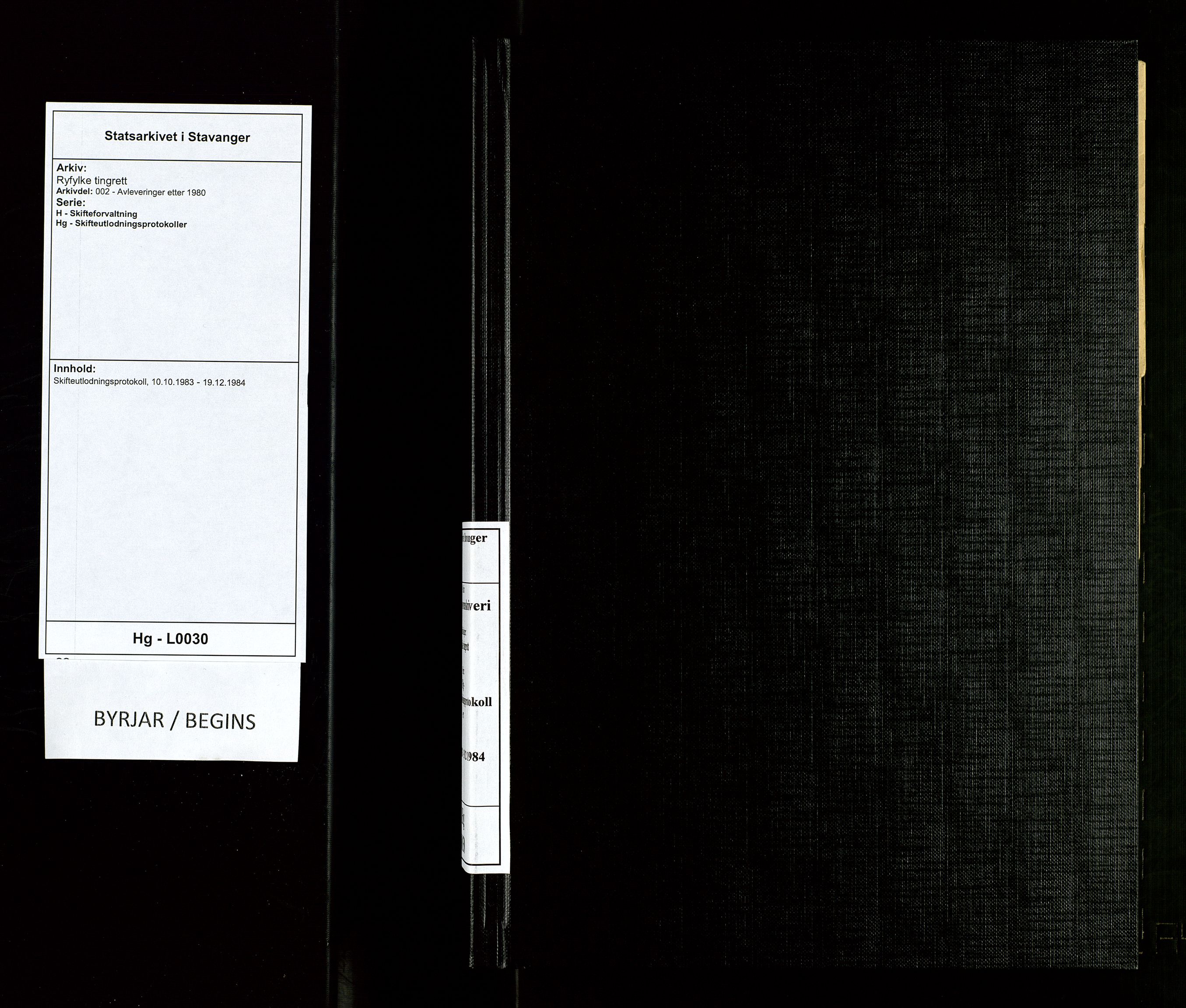 Ryfylke tingrett, AV/SAST-A-100055/002/H/Hg/L0030: Skifteutlodningsprotokoll, 1983-1984