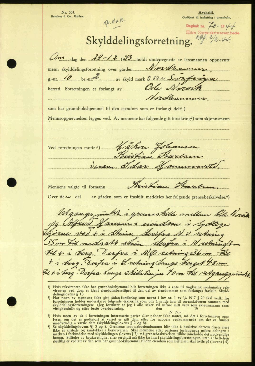 Hitra sorenskriveri, AV/SAT-A-0018/2/2C/2Ca: Pantebok nr. A2, 1943-1945, Dagboknr: 70/1944