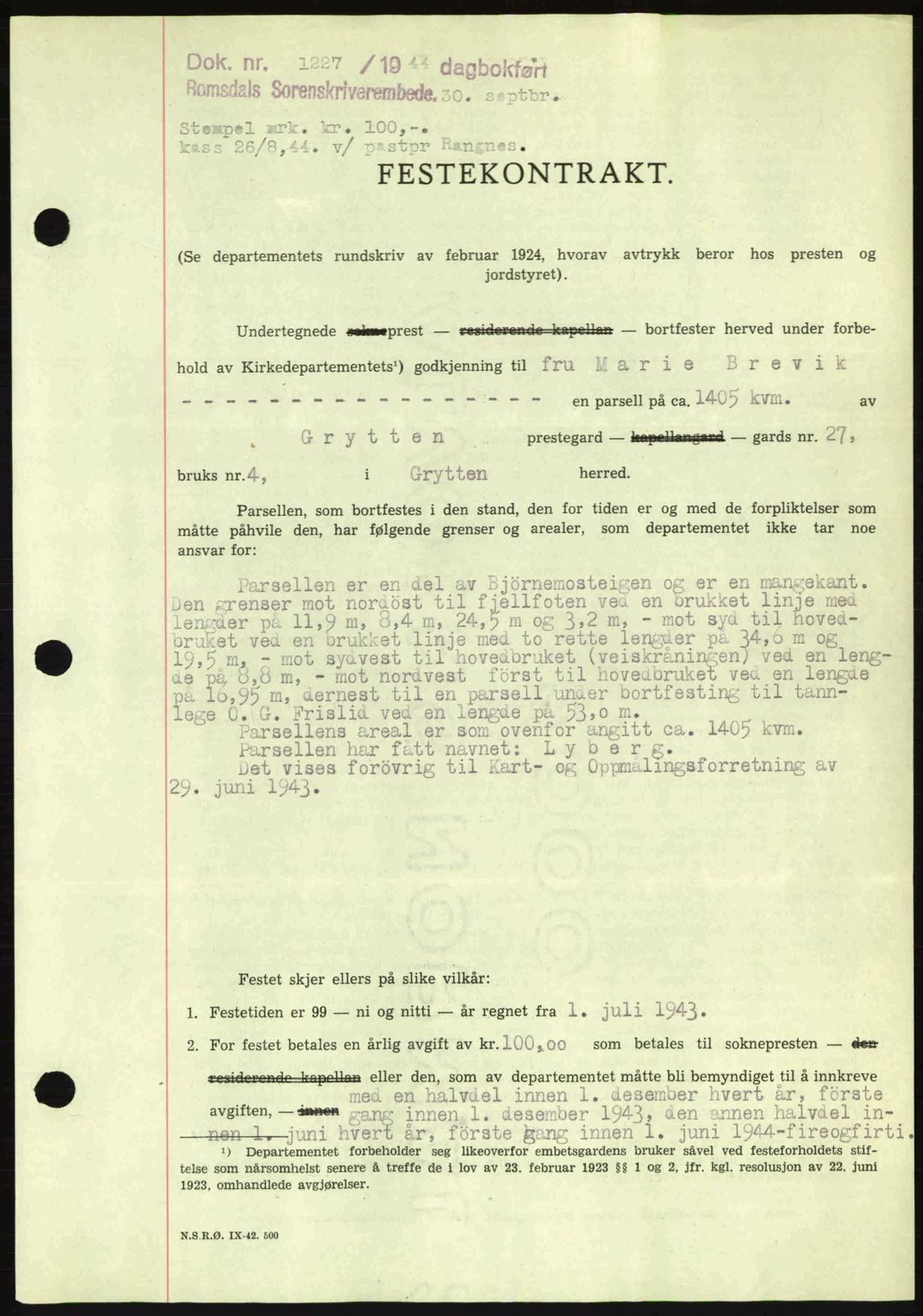 Romsdal sorenskriveri, SAT/A-4149/1/2/2C: Pantebok nr. A16, 1944-1944, Dagboknr: 1227/1944