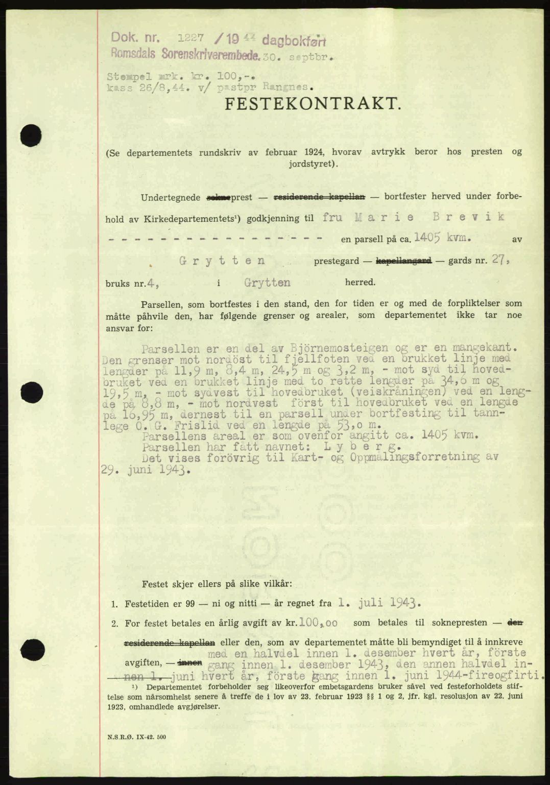 Romsdal sorenskriveri, AV/SAT-A-4149/1/2/2C: Pantebok nr. A16, 1944-1944, Dagboknr: 1227/1944