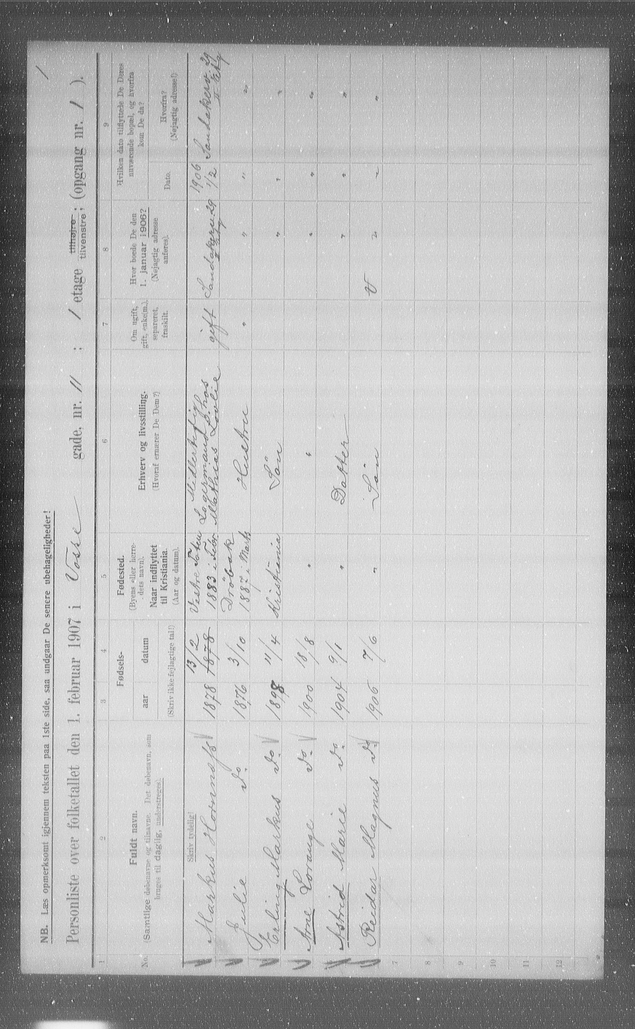 OBA, Kommunal folketelling 1.2.1907 for Kristiania kjøpstad, 1907, s. 63753