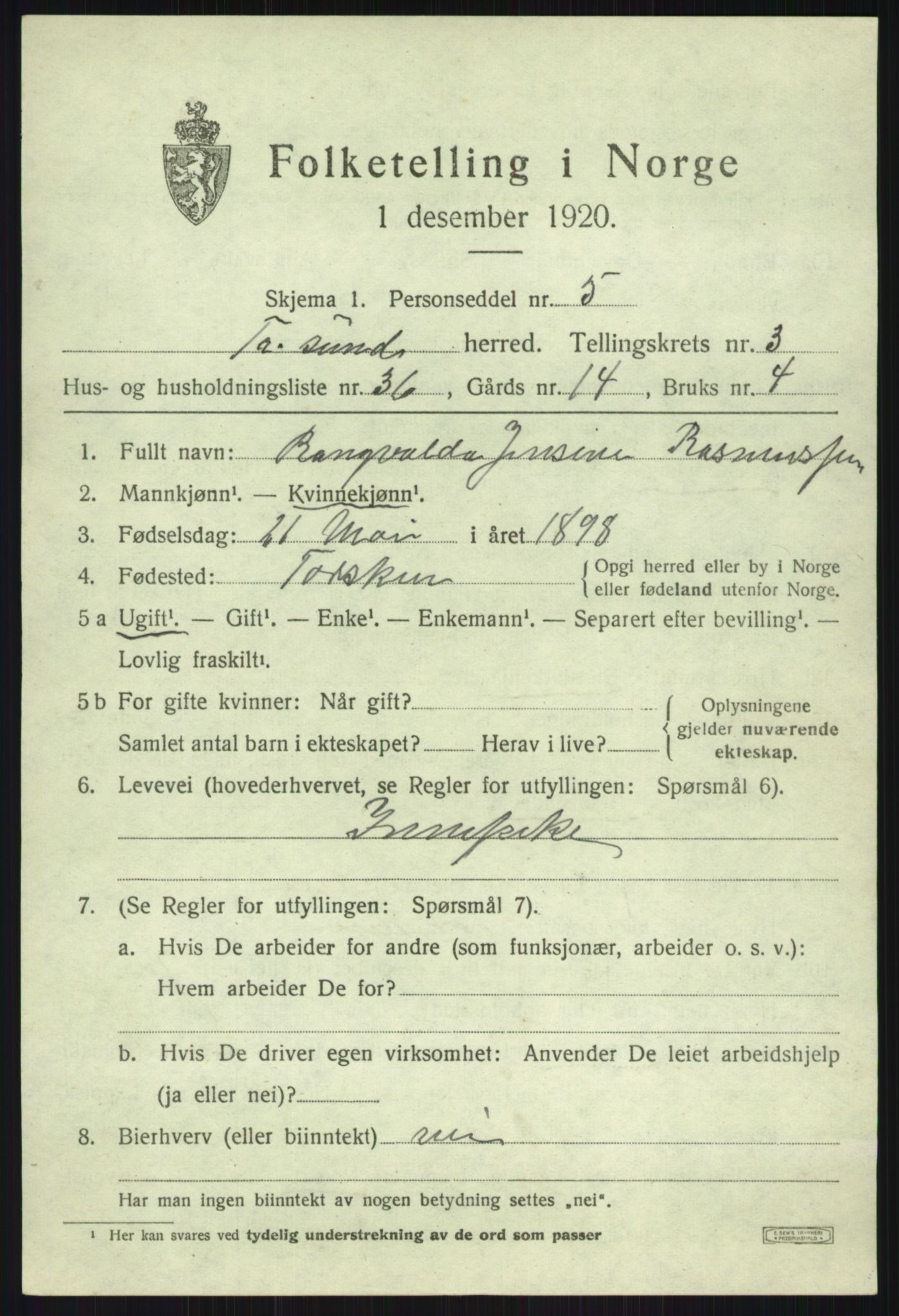 SATØ, Folketelling 1920 for 1934 Tromsøysund herred, 1920, s. 3178