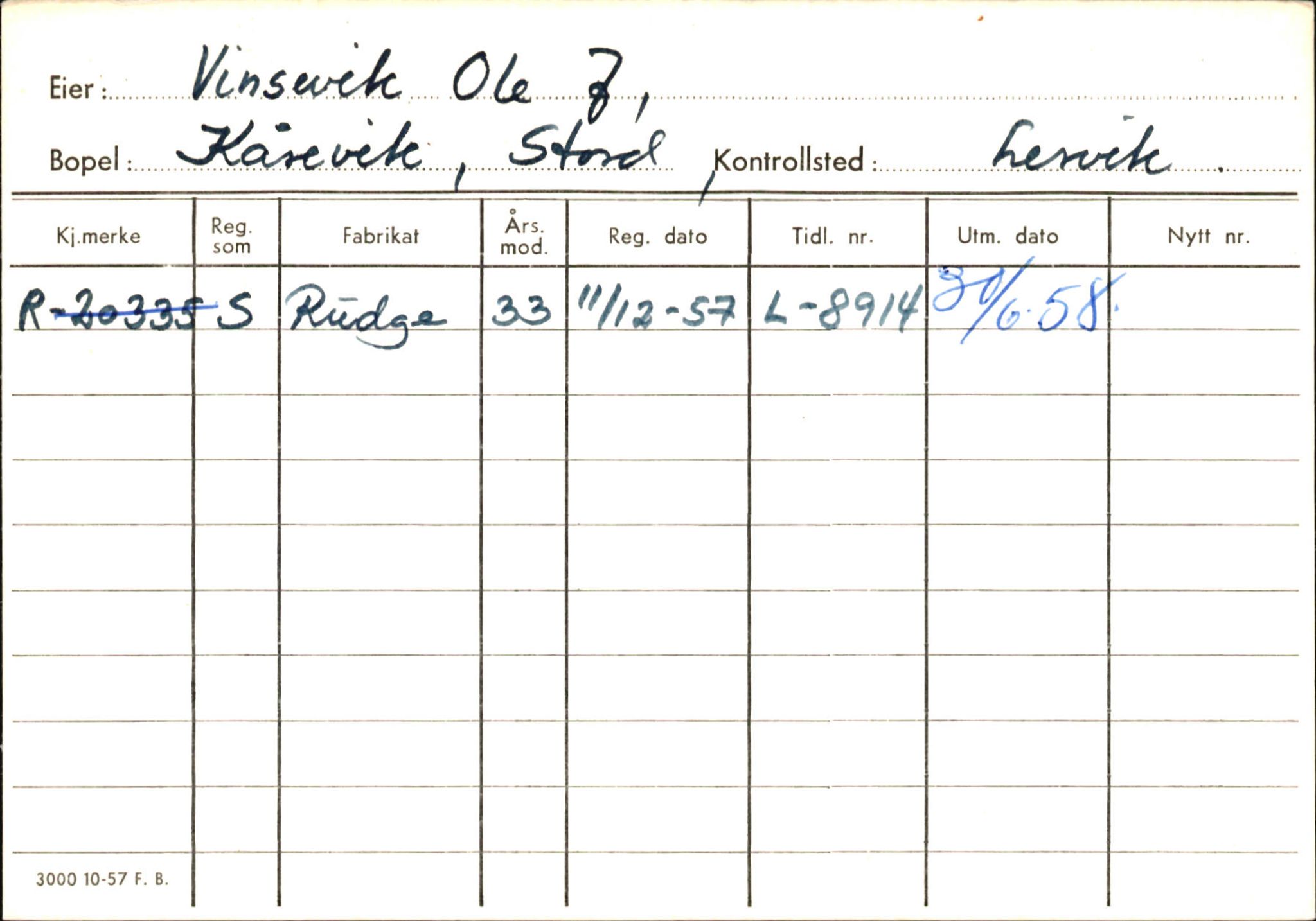 Statens vegvesen, Hordaland vegkontor, AV/SAB-A-5201/2/Ha/L0060: R-eierkort V-W, 1920-1971, s. 25