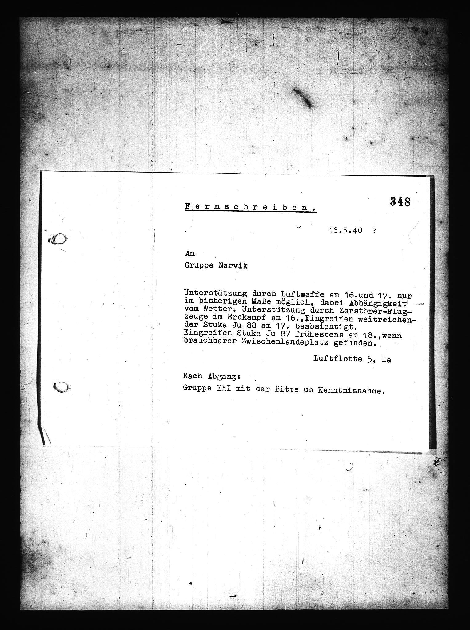 Documents Section, AV/RA-RAFA-2200/V/L0078: Amerikansk mikrofilm "Captured German Documents".
Box No. 717.  FKA jnr. 601/1954., 1940, s. 3