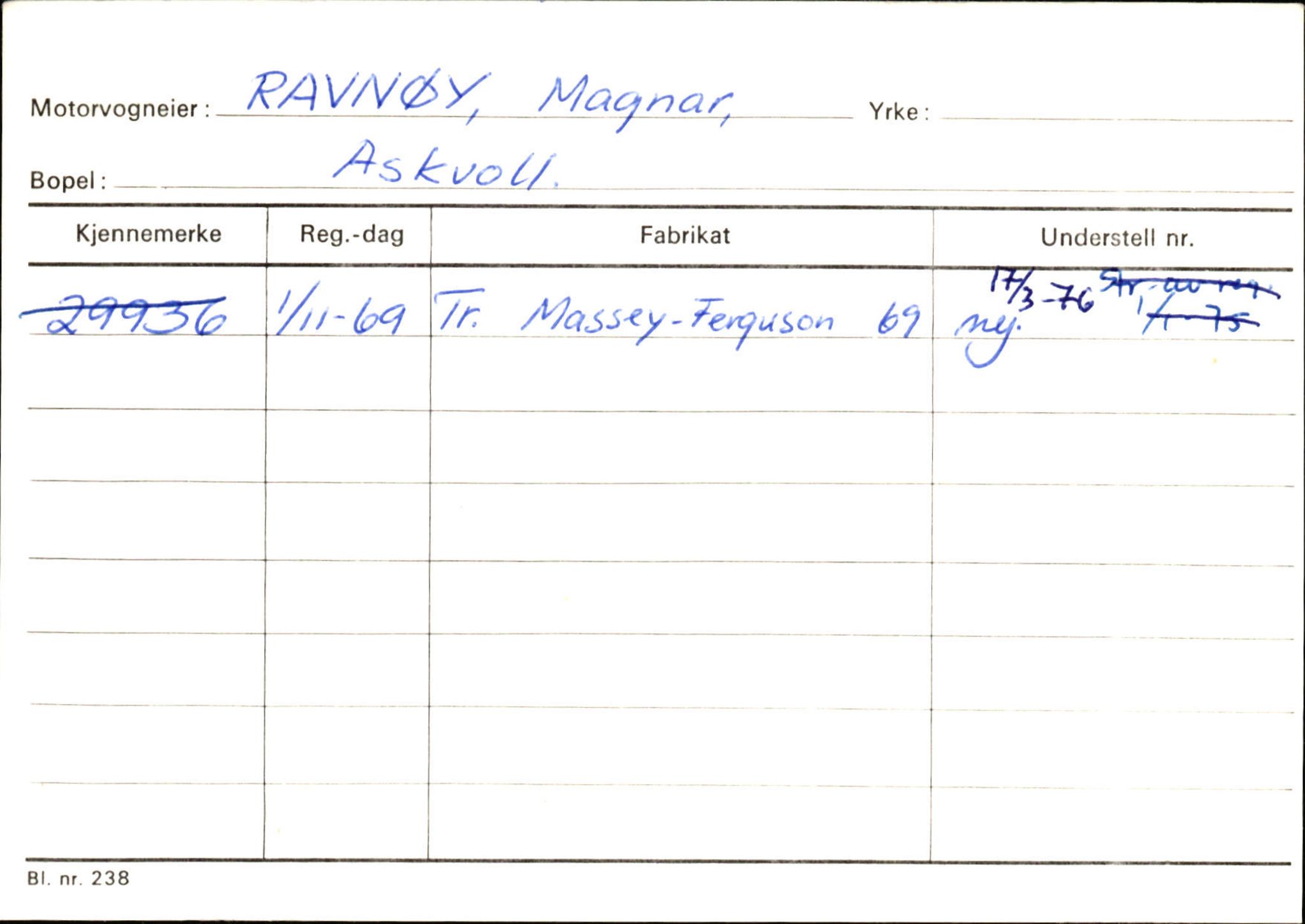 Statens vegvesen, Sogn og Fjordane vegkontor, AV/SAB-A-5301/4/F/L0132: Eigarregister Askvoll A-Å. Balestrand A-Å, 1945-1975, s. 1021