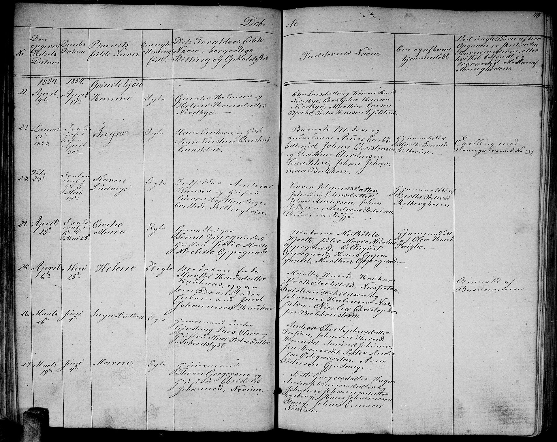 Enebakk prestekontor Kirkebøker, SAO/A-10171c/G/Ga/L0004: Klokkerbok nr. I 4, 1850-1866, s. 78