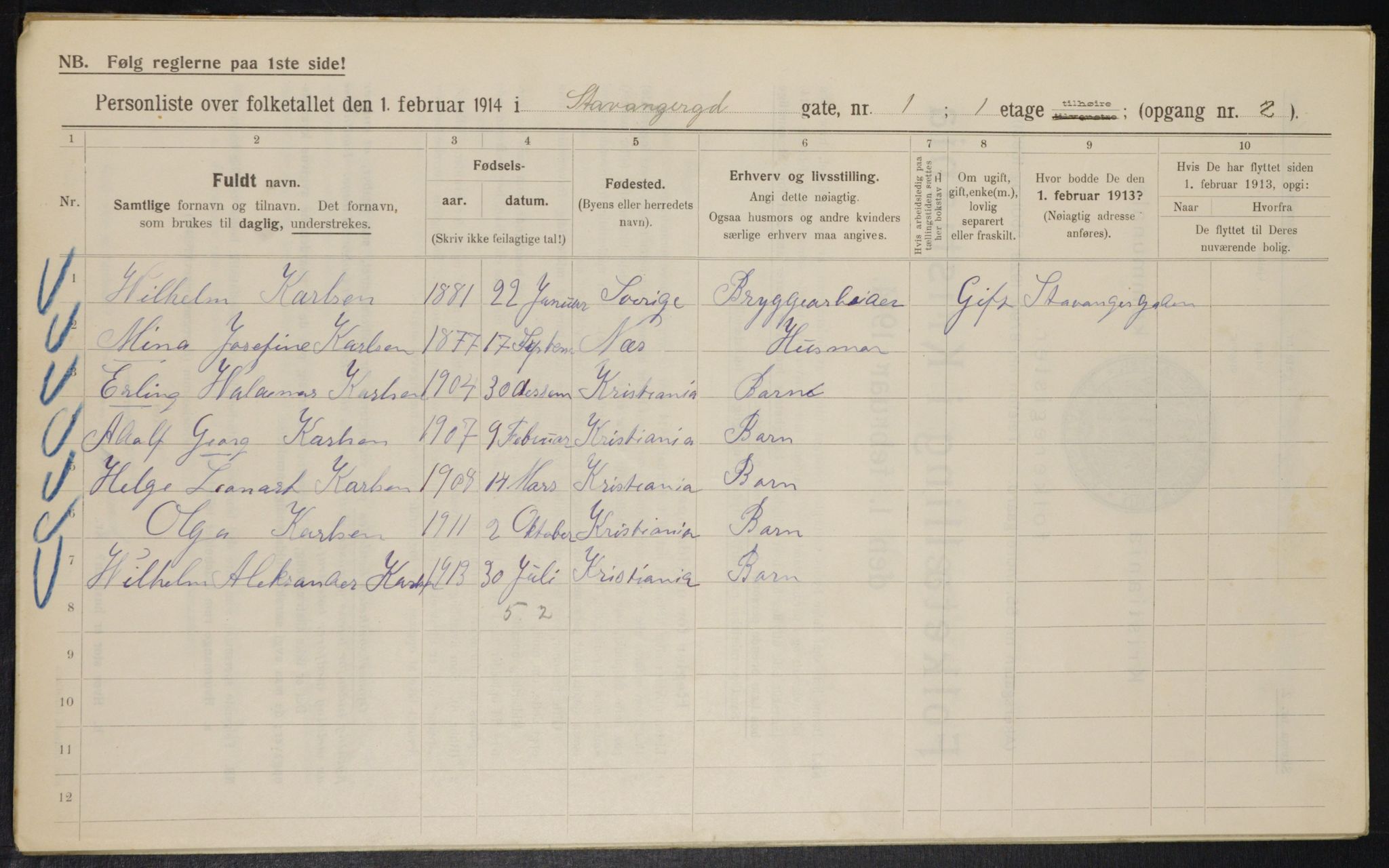 OBA, Kommunal folketelling 1.2.1914 for Kristiania, 1914, s. 100586