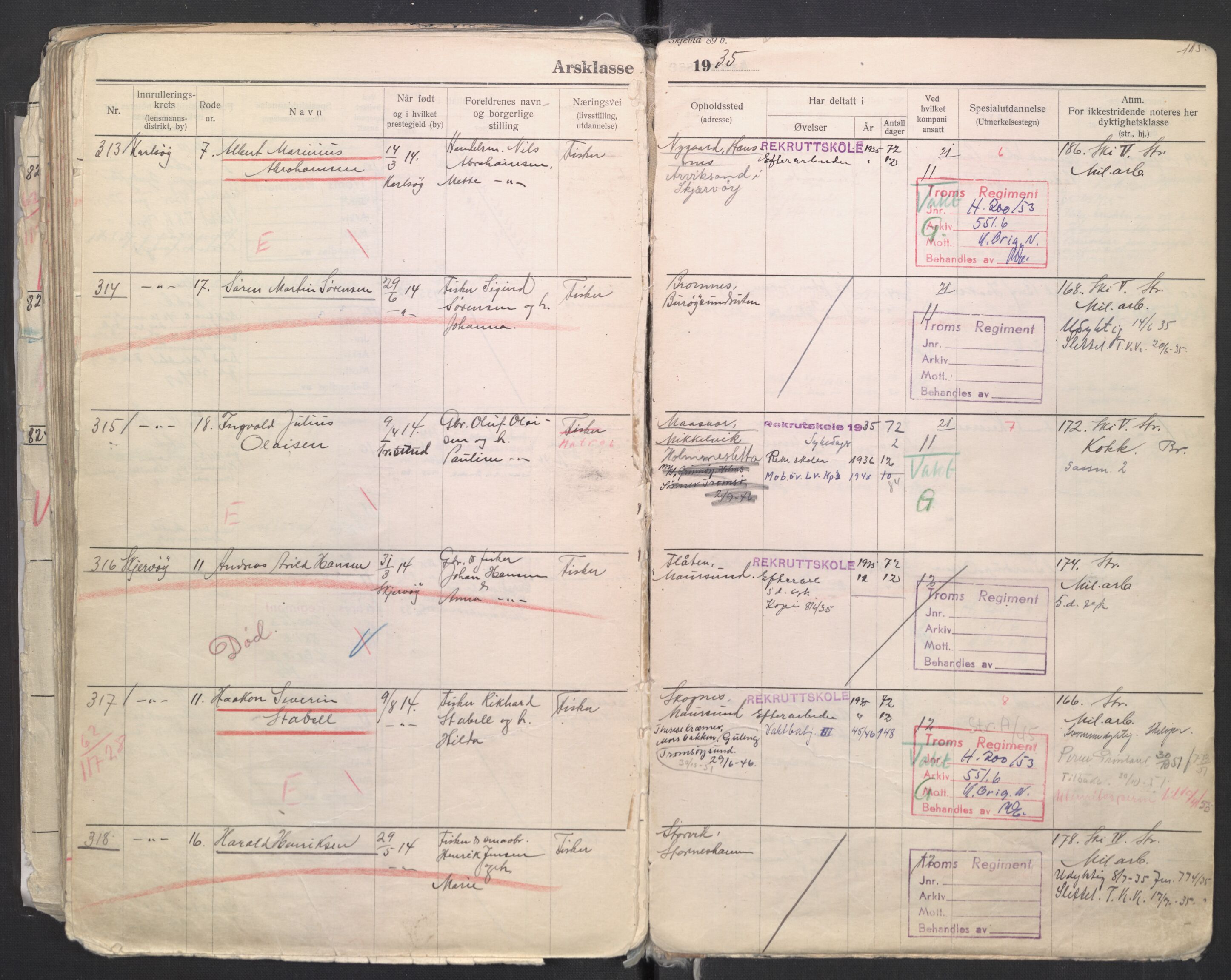 Forsvaret, Troms infanteriregiment nr. 16, AV/RA-RAFA-3146/P/Pa/L0006/0008: Ruller / Rulle for regimentets menige mannskaper, årsklasse 1935, 1935, s. 115