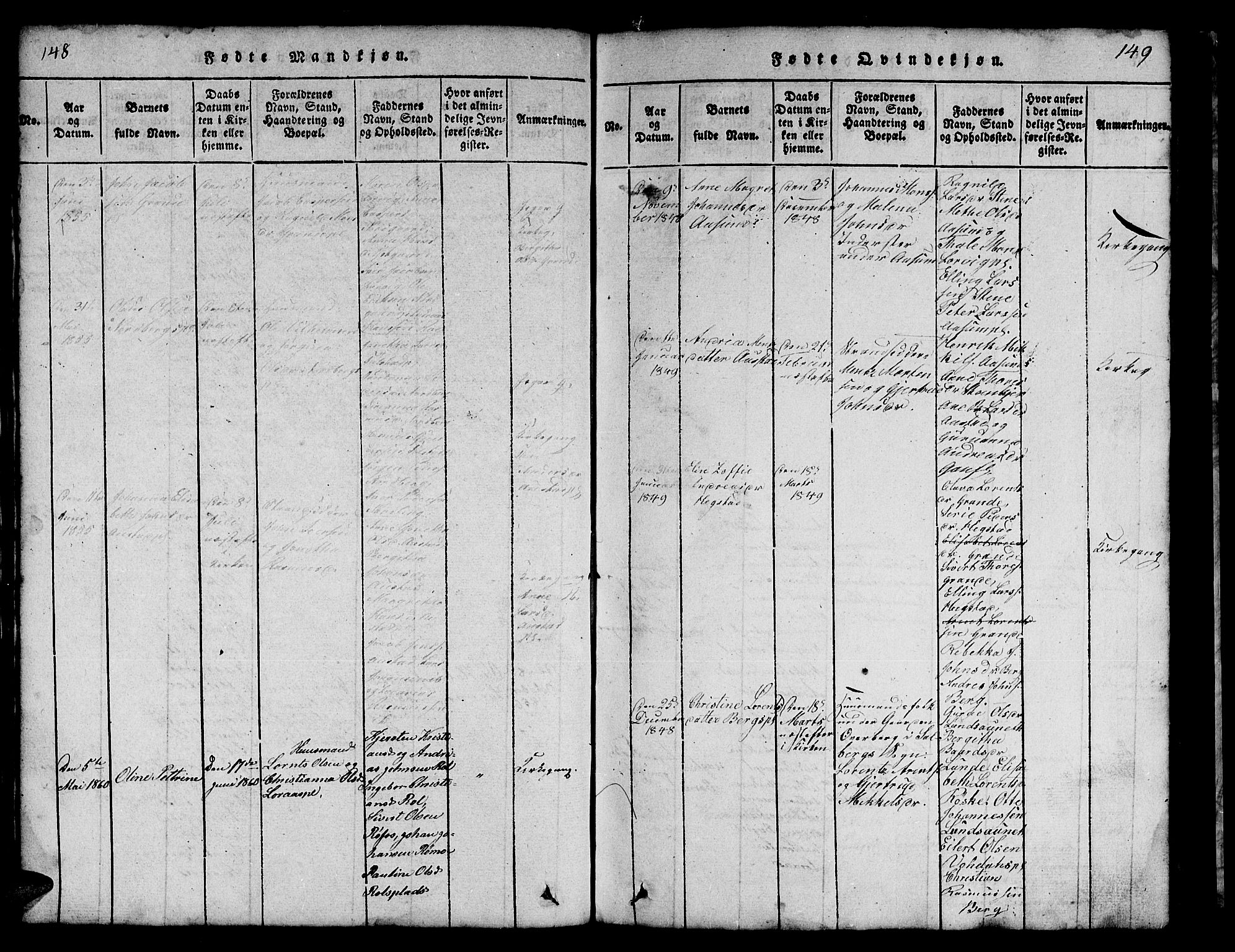 Ministerialprotokoller, klokkerbøker og fødselsregistre - Nord-Trøndelag, AV/SAT-A-1458/731/L0310: Klokkerbok nr. 731C01, 1816-1874, s. 148-149