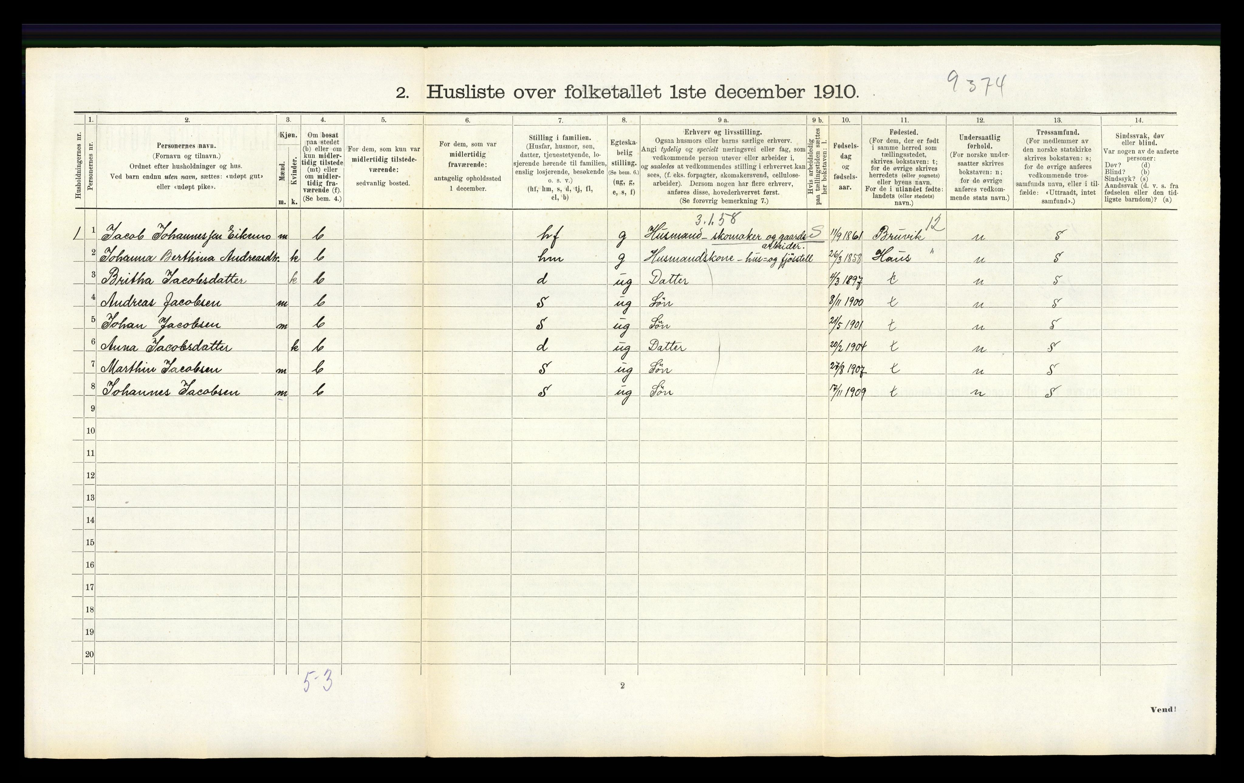 RA, Folketelling 1910 for 1254 Hamre herred, 1910, s. 397