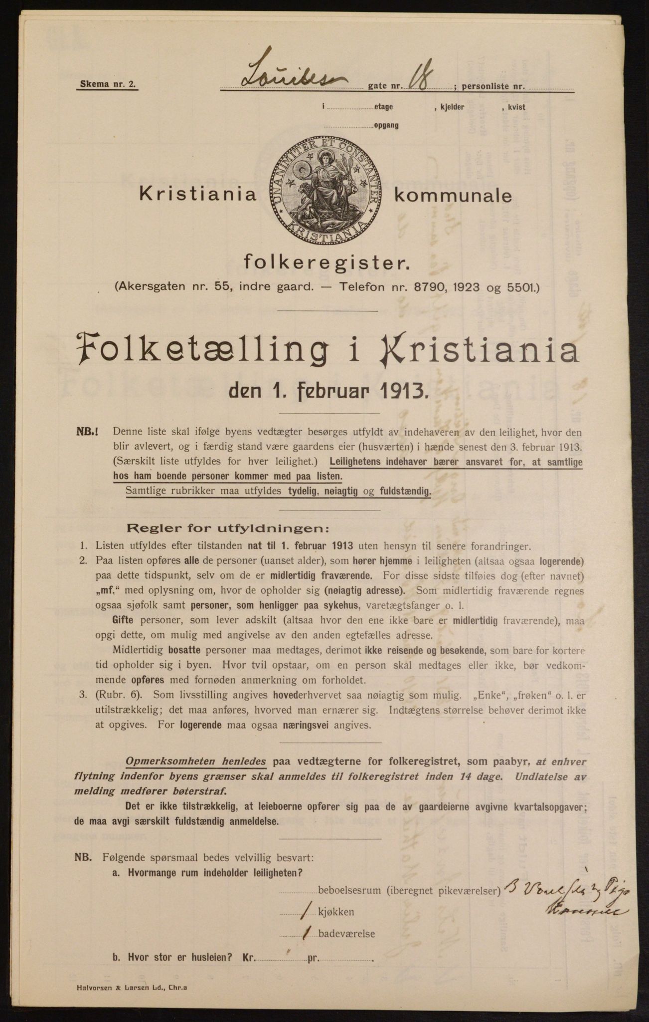 OBA, Kommunal folketelling 1.2.1913 for Kristiania, 1913, s. 58182