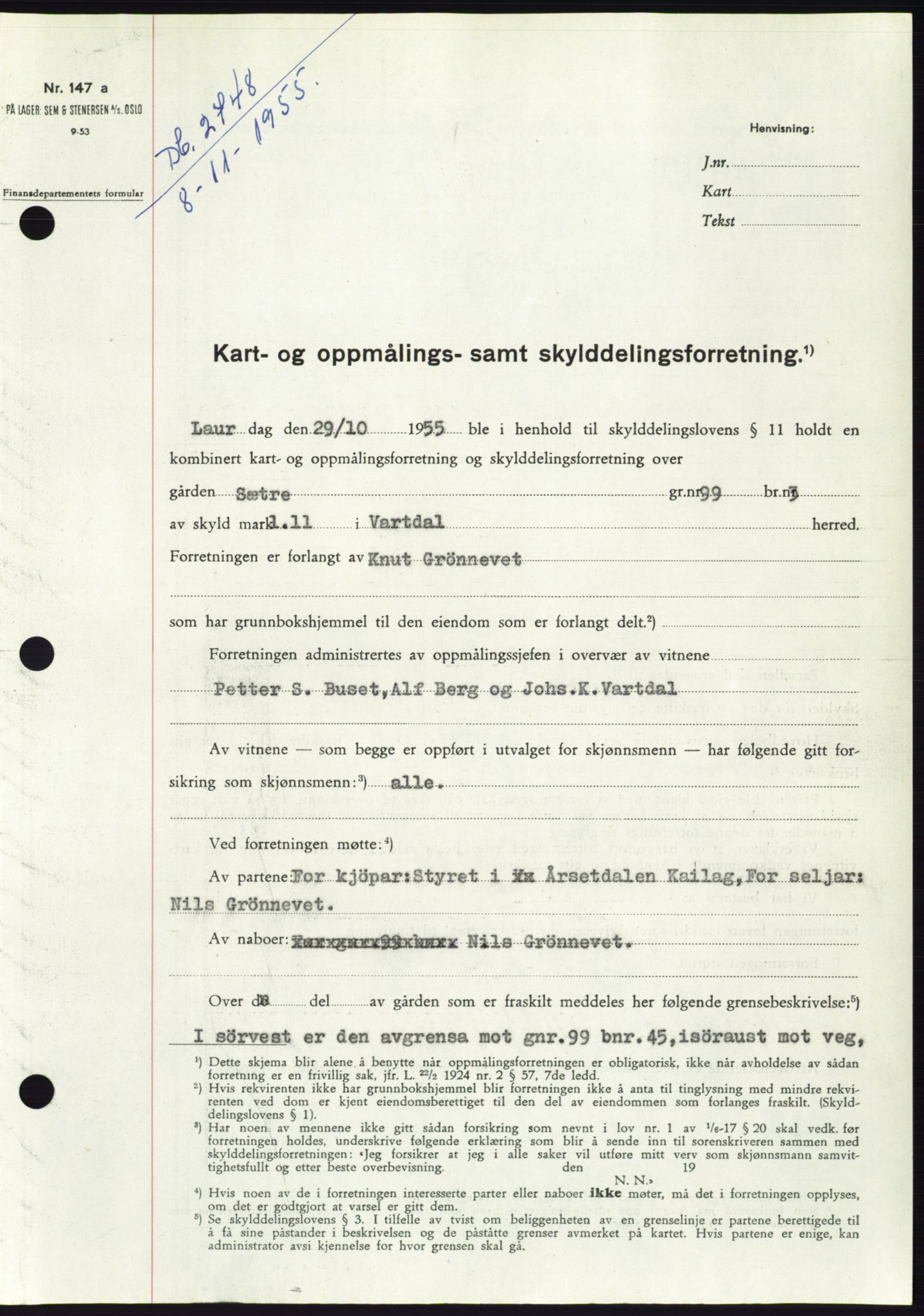 Søre Sunnmøre sorenskriveri, SAT/A-4122/1/2/2C/L0102: Pantebok nr. 28A, 1955-1956, Dagboknr: 2748/1955